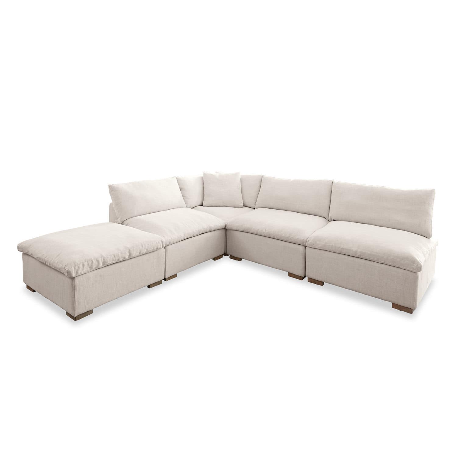Sofá modular Baladou Sofá esquinero grande tapizado en beige claro con cojines suaves y patas de madera para sala moderna