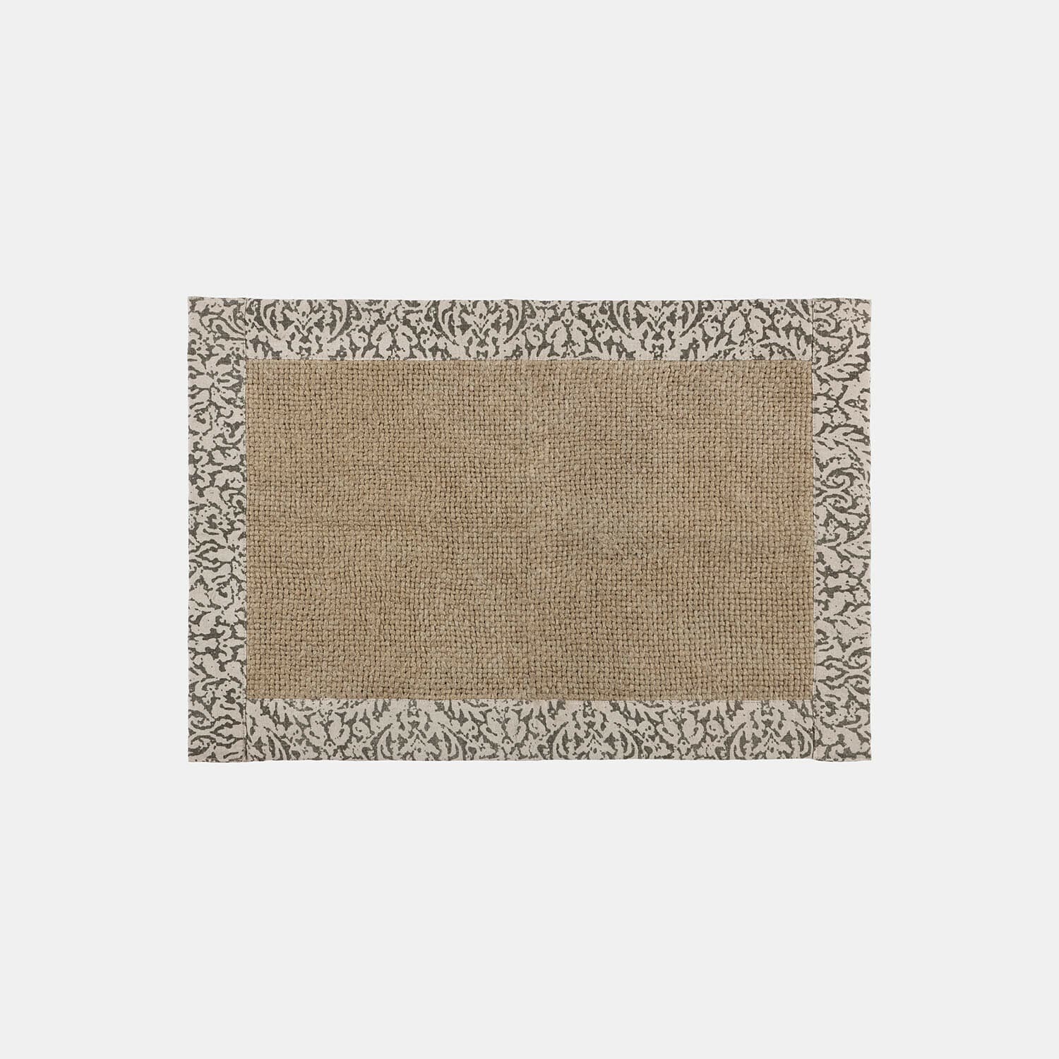 Alfombra rectangular de yute natural con borde gris decorativo, accesorio duradero para el hogar
