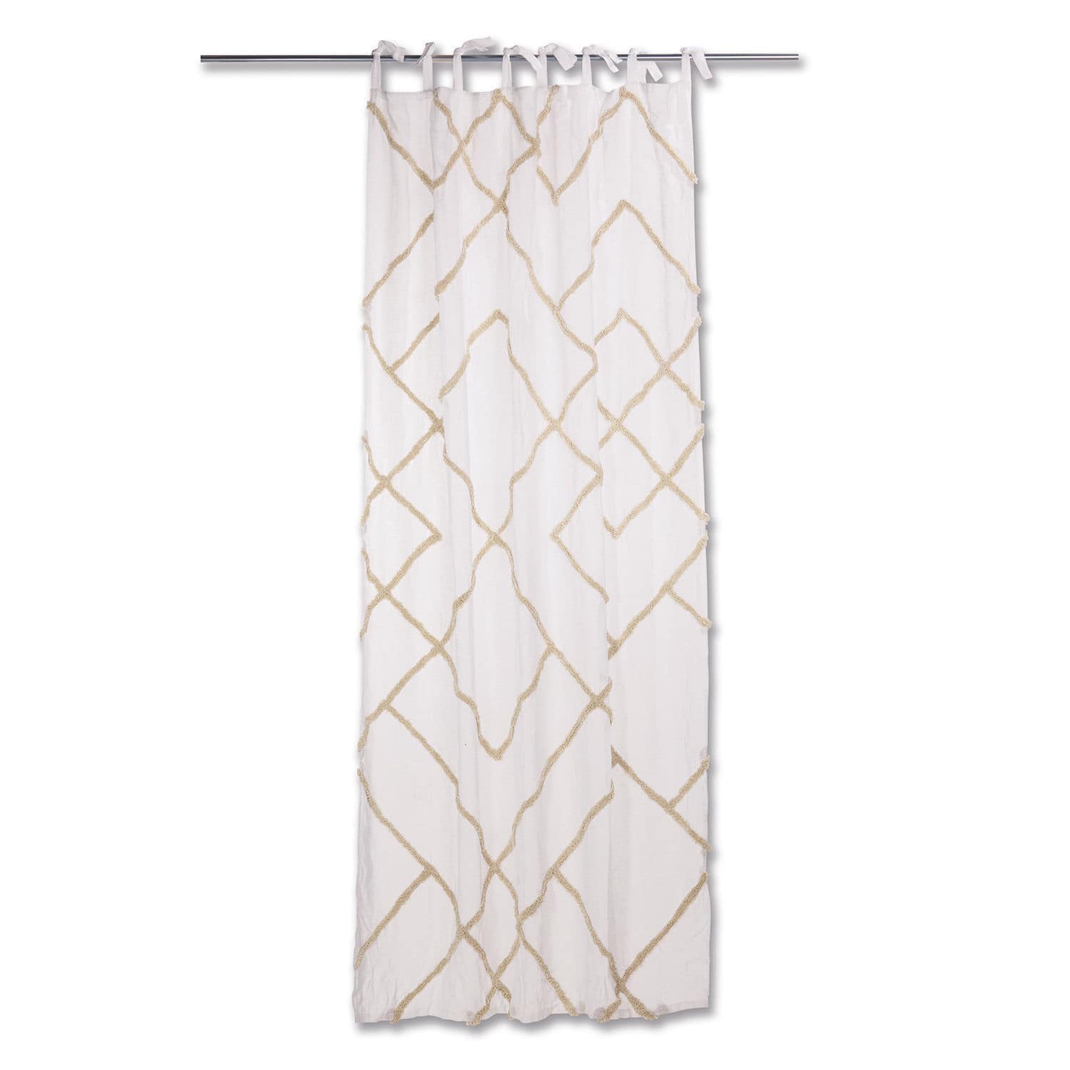 Cortina blanca de algodón con patrón geométrico beige, decoración para ventana
