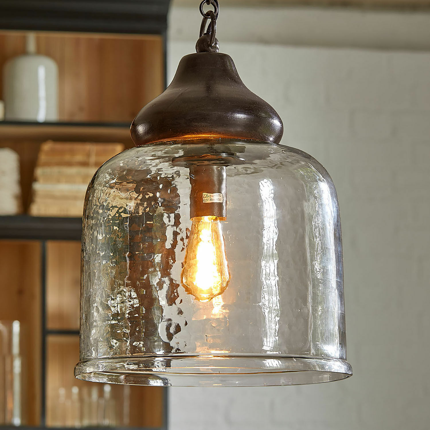 Lámpara colgante Walderton Lámpara colgante de vidrio con acabado en cobre y luz cálida, estilo industrial