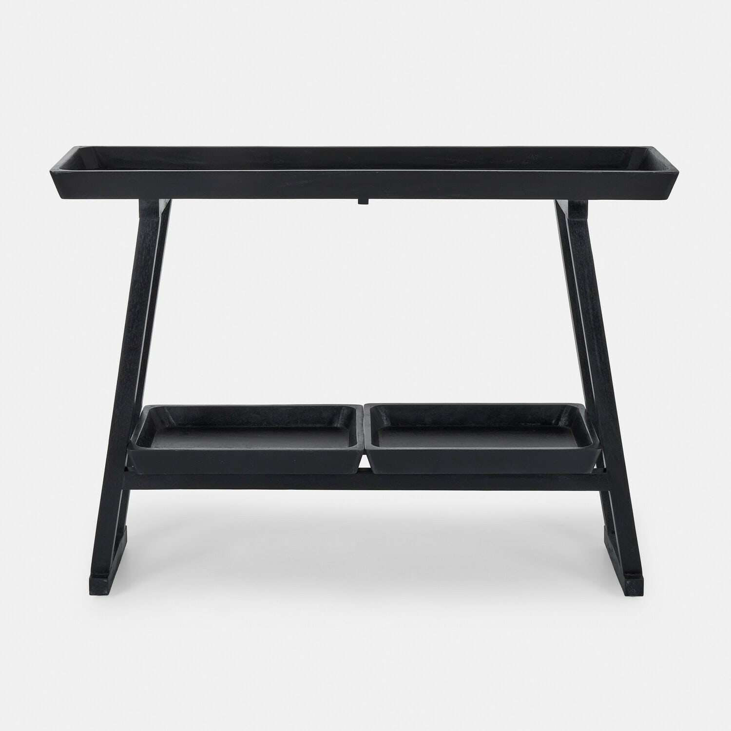 Consola Ivywood Soporte de madera negro con dos bandejas para almacenamiento, diseño minimalista para el hogar