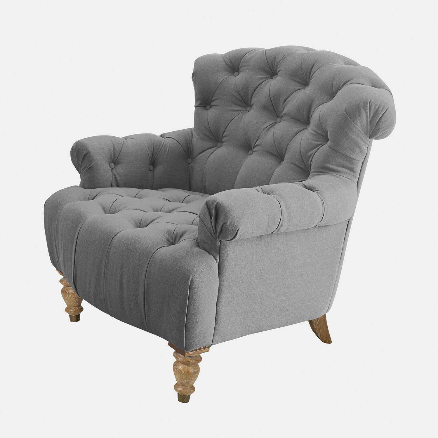 Sillón Springfield Sofá gris tapizado en tela con respaldo capitoné y patas de madera para salón