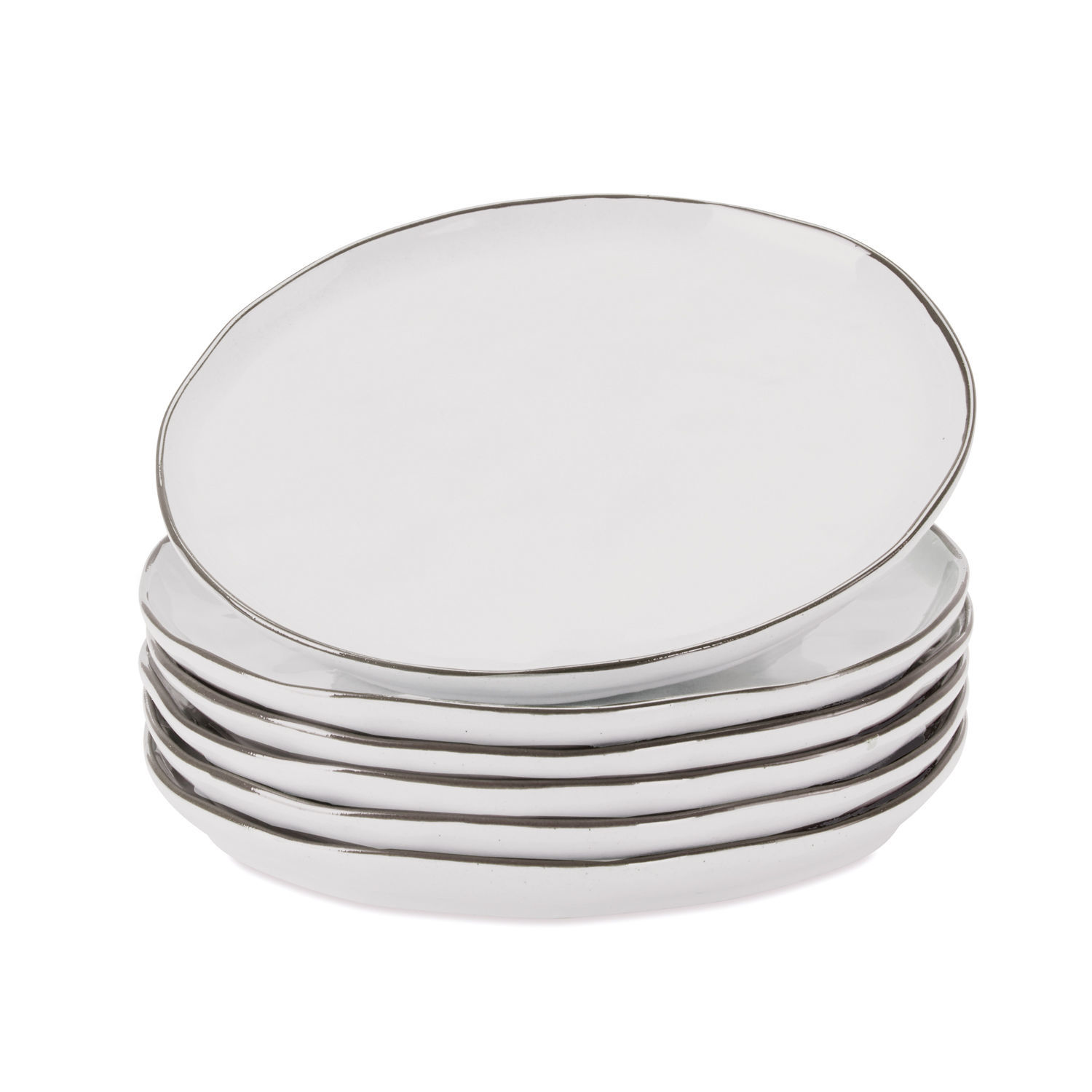 blanco mate Set de 6 platos de postre blancos mate Biarritz de cerámica con borde gris claro