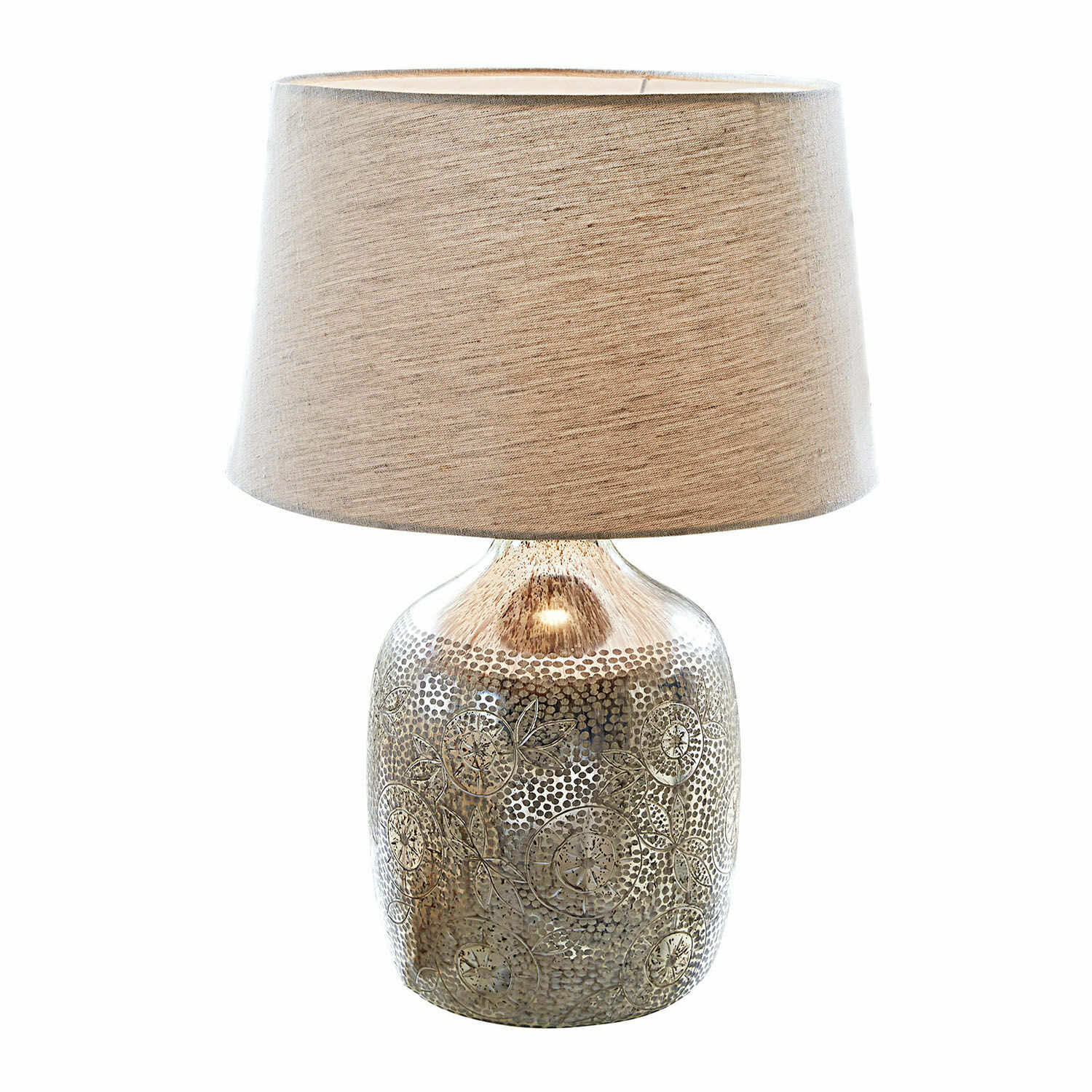 Lámpara de mesa Leonarda Lámpara de mesa con base metálica dorada envejecida y pantalla beige de tela para decoración