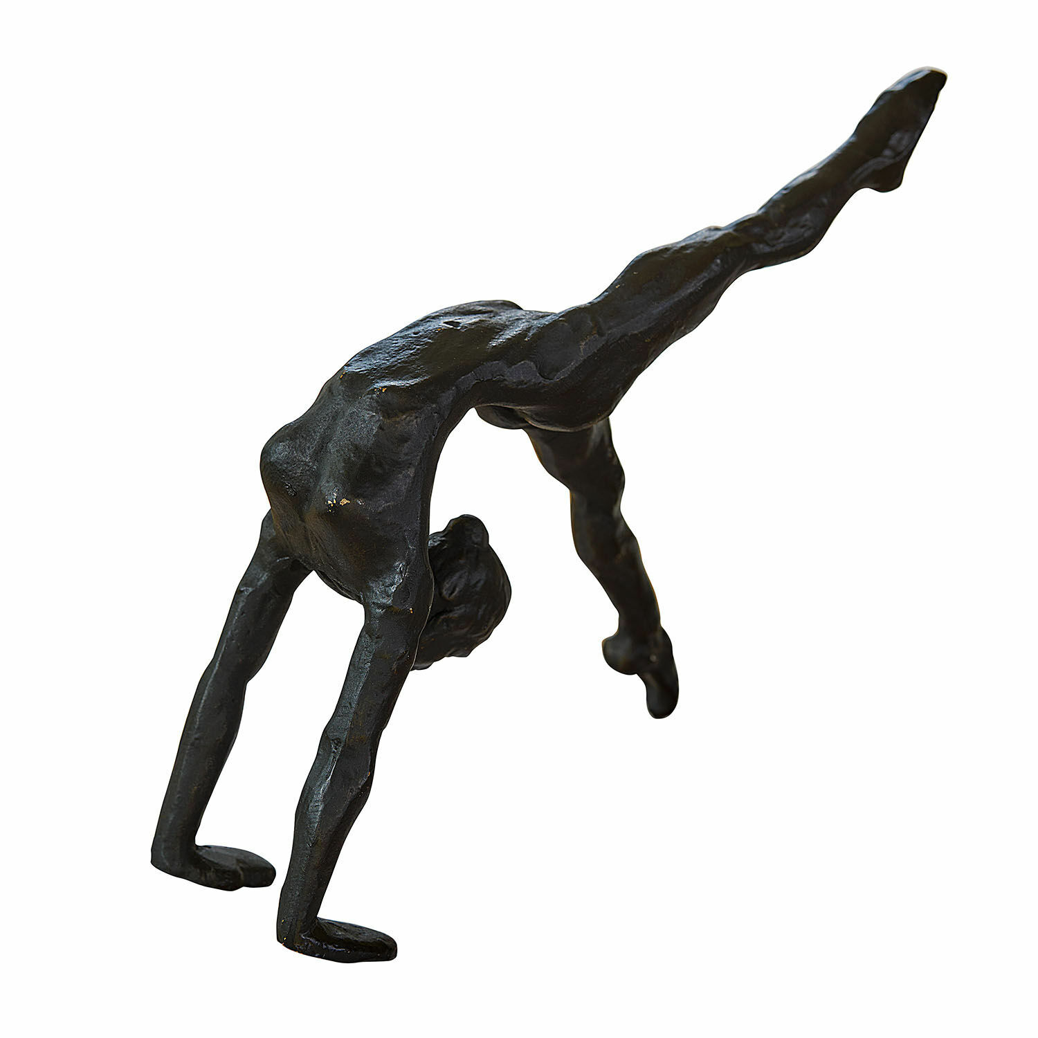 Figura Zayrah Escultura negra de metal con figura en posición de parada de manos para decoración