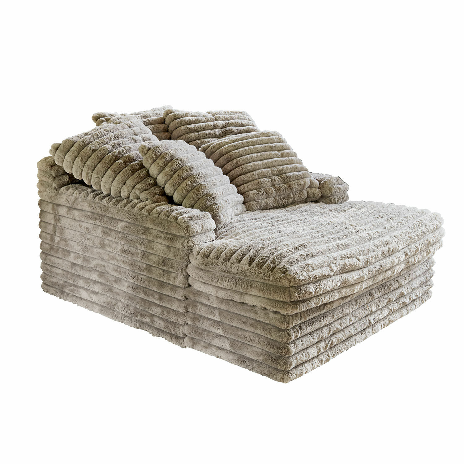 Chaise longue Woodminster Sofá beige de felpa suave con cojines, mueble moderno y cómodo para salón