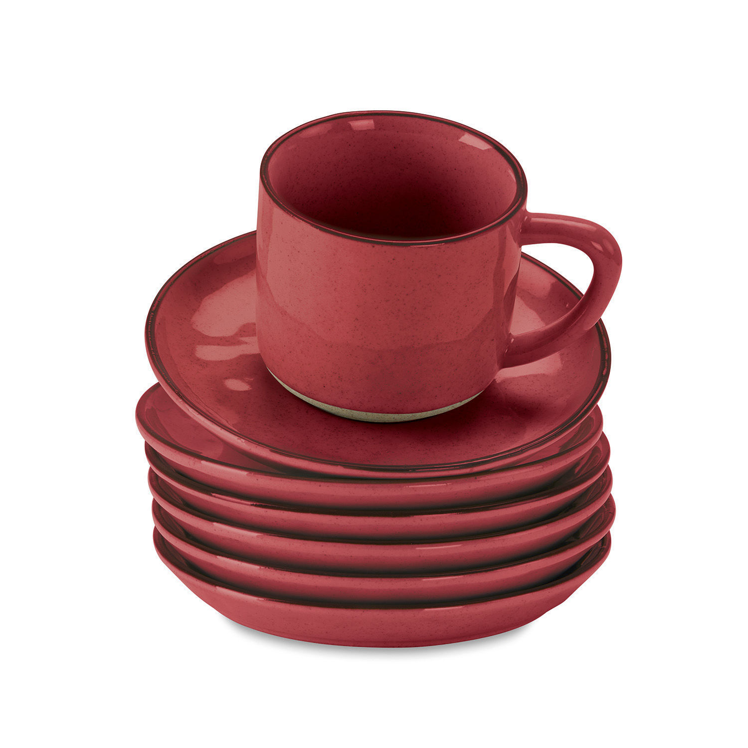 rojo Set de 6 tazas y platos de cerámica rojos Biarritz para café y té