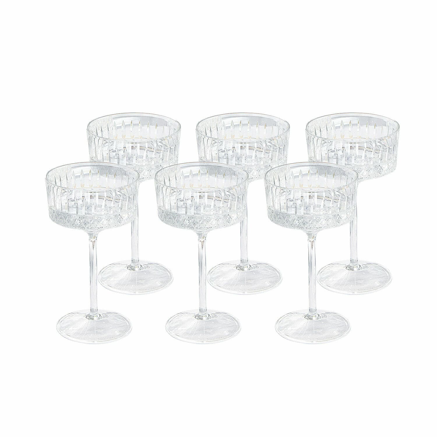 Set de 6 copas de champán Deion Juego de seis copas de champán de cristal transparente con diseño decorativo elegante