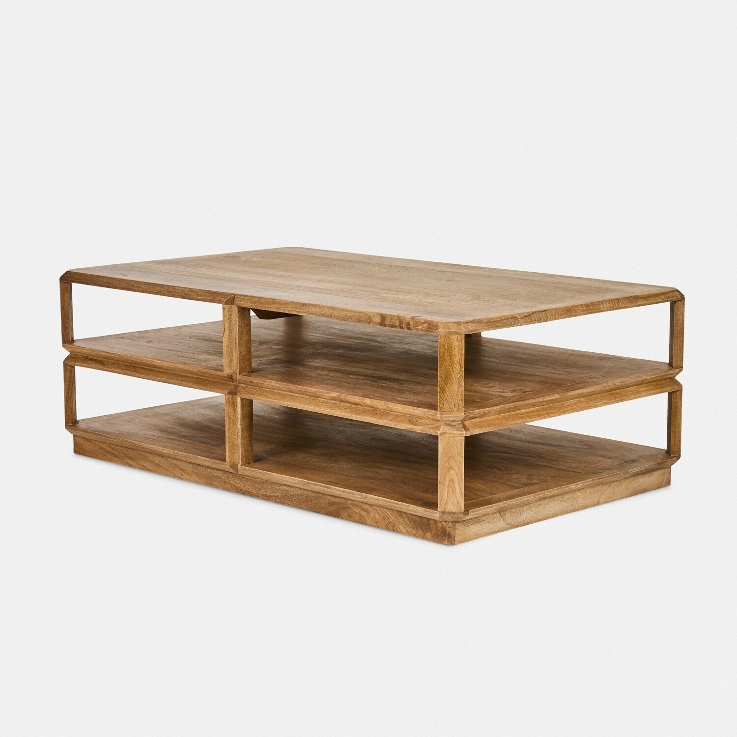 Mesa de centro Inverly Mesa de centro de madera de mango natural con dos estantes abiertos para almacenamiento