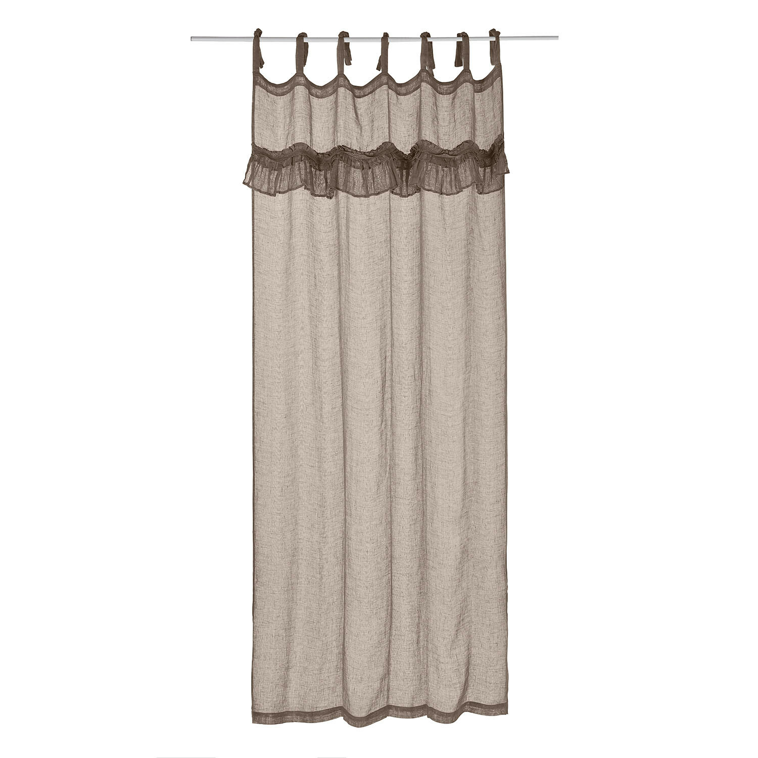 Cortina Tousia Cortina marrón de lino con volantes y lazos para colgar, decoración elegante para ventana
