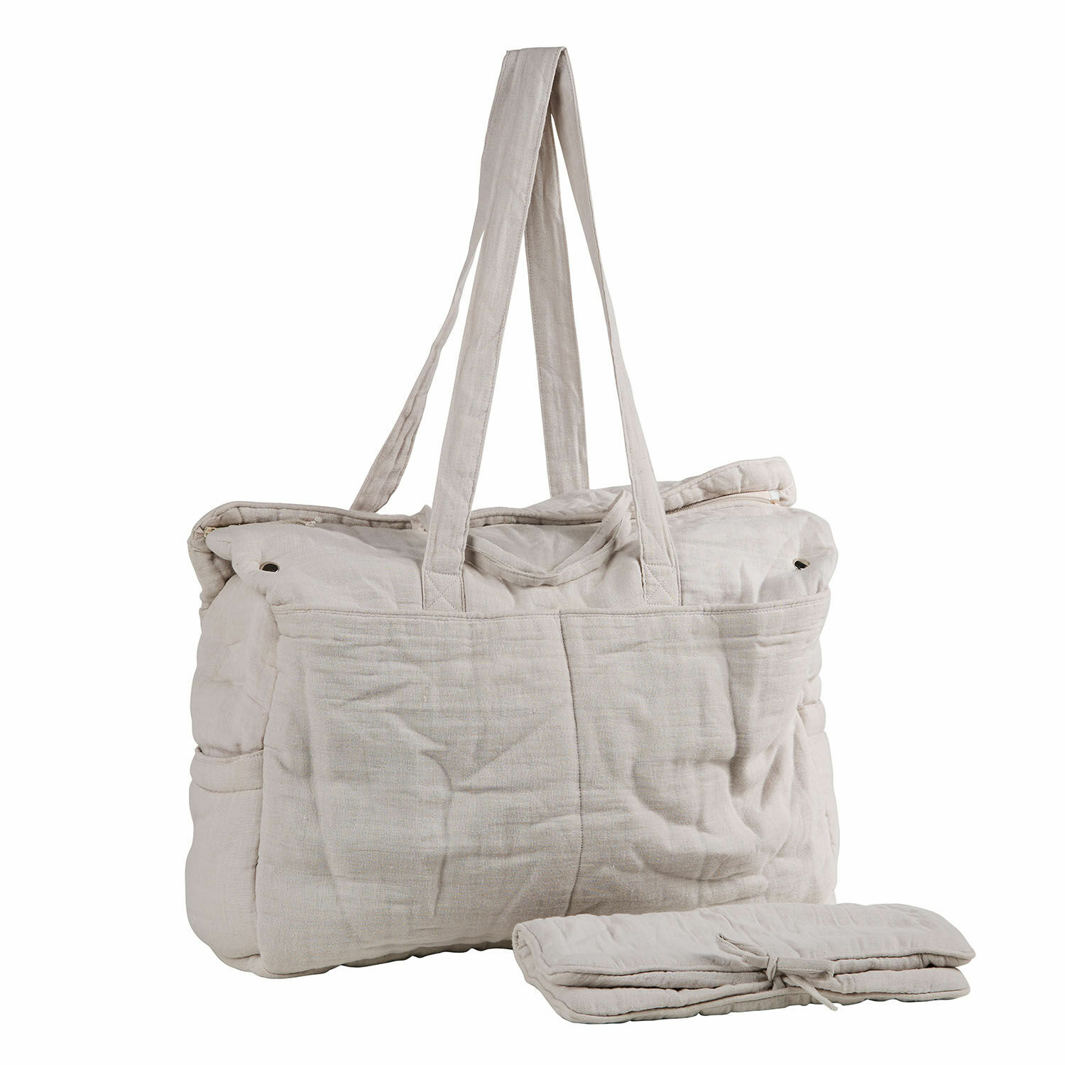 Bolso cambiador Mireval Bolsa de tela beige con asas largas y elemento plegado al lado, bolsa de viaje práctica