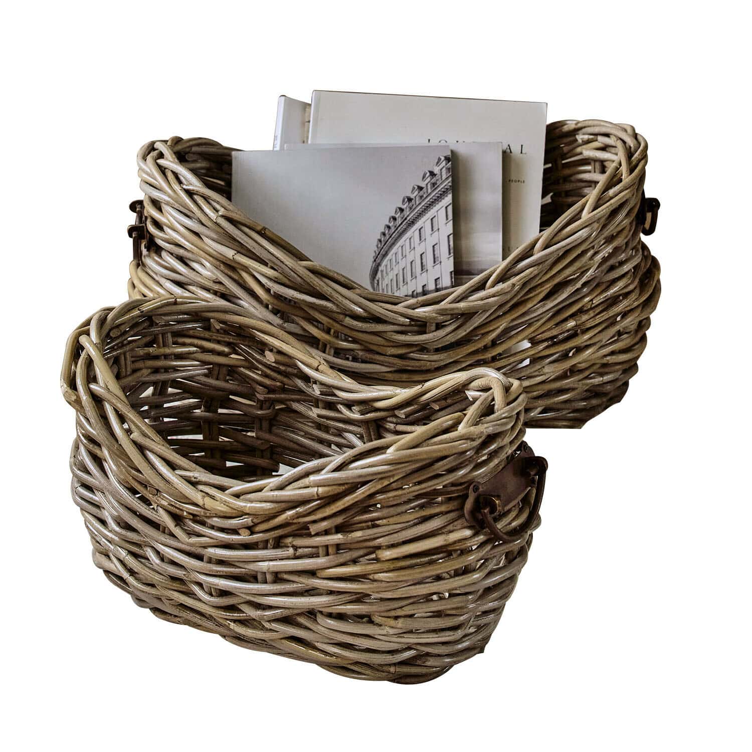 Set de 2 cestas Bellorie Conjunto de dos cestas de mimbre natural para almacenar libros y objetos decorativos