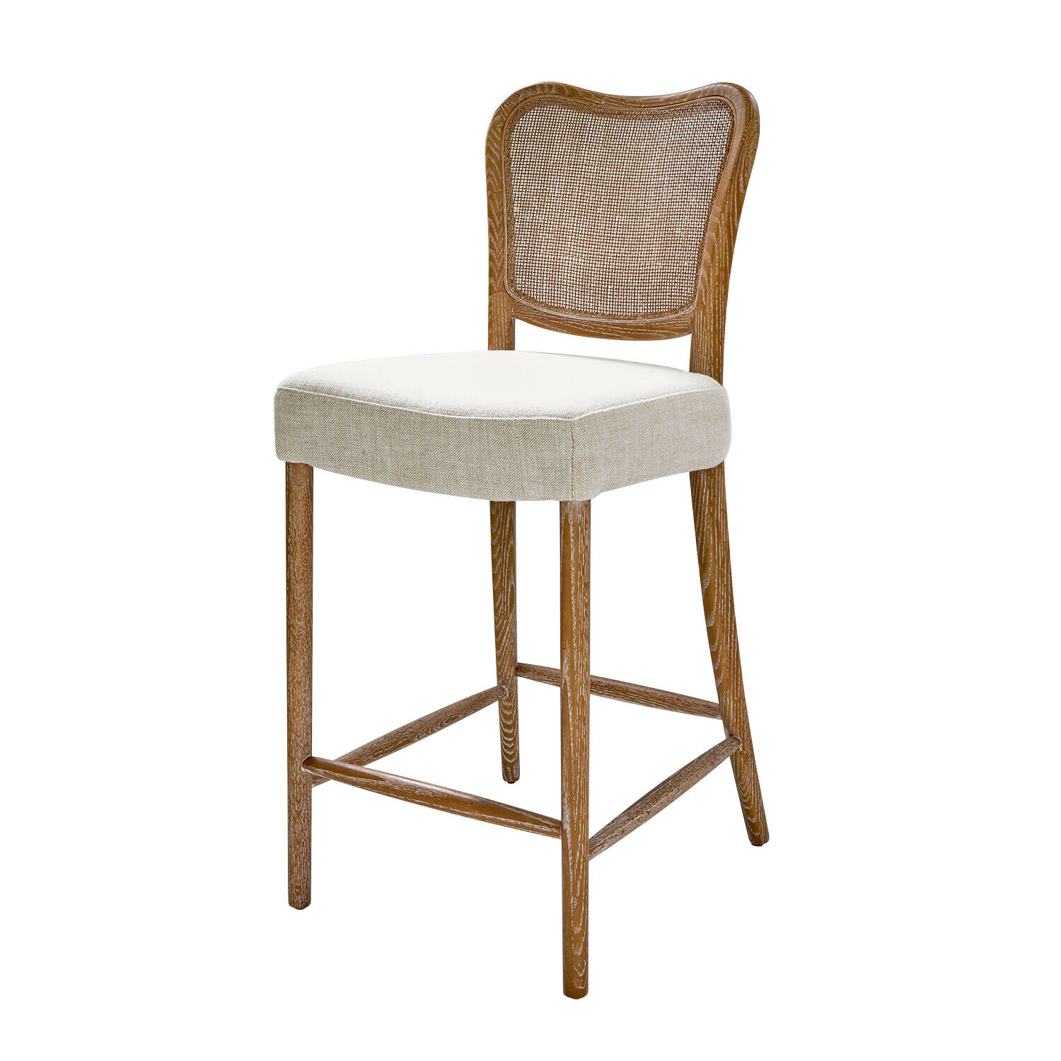 Taburete de bar Frétancourt Taburete de bar de madera con asiento tapizado beige y respaldo de rejilla trenzada