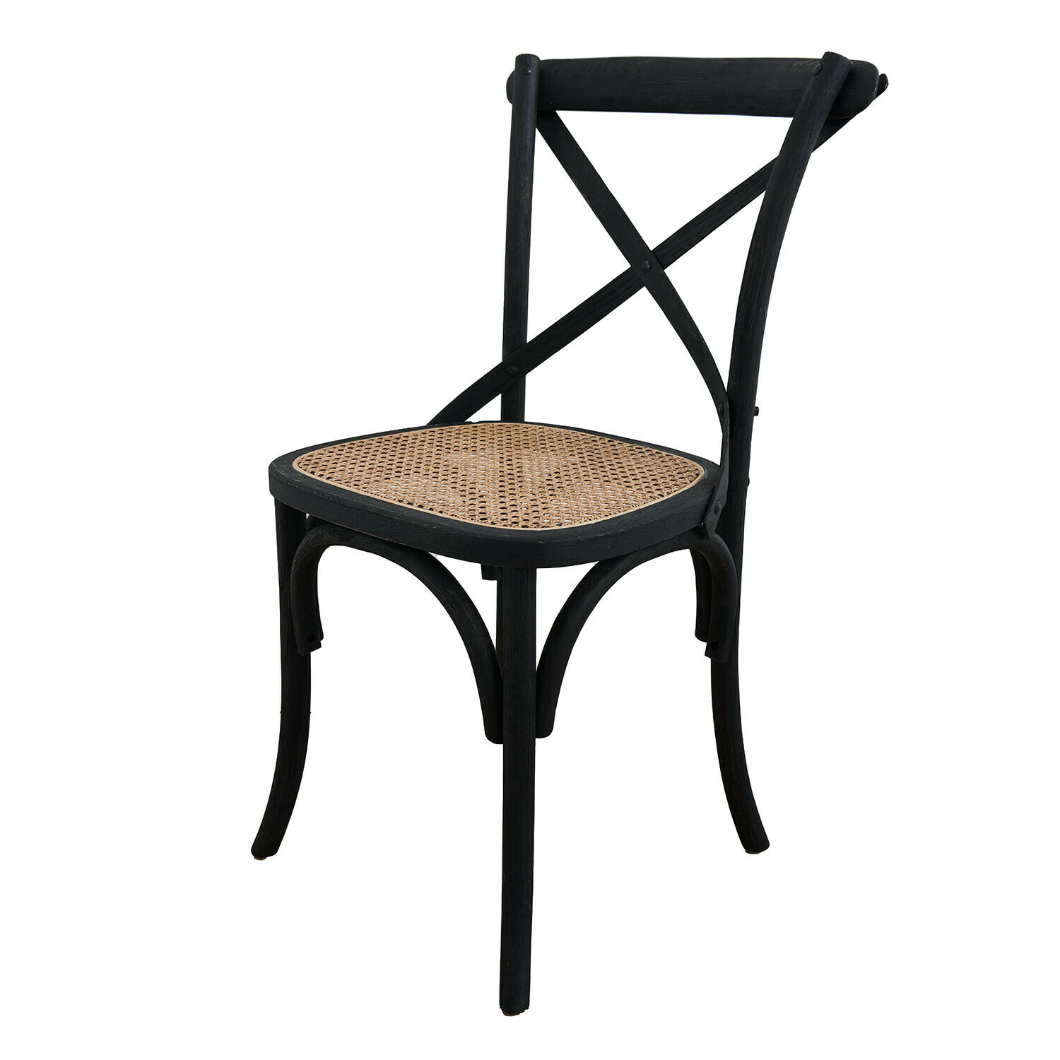 Silla Kary de madera negra con asiento de ratán marrón, estilo vintage para comedor