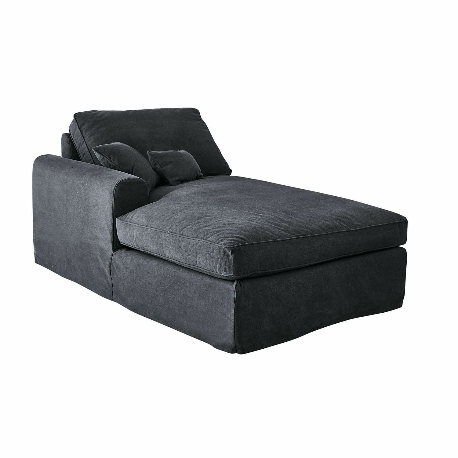 Chaise longue Seaford Chaise longue gris oscuro de tela suave para relajarse, mueble moderno para sala de estar