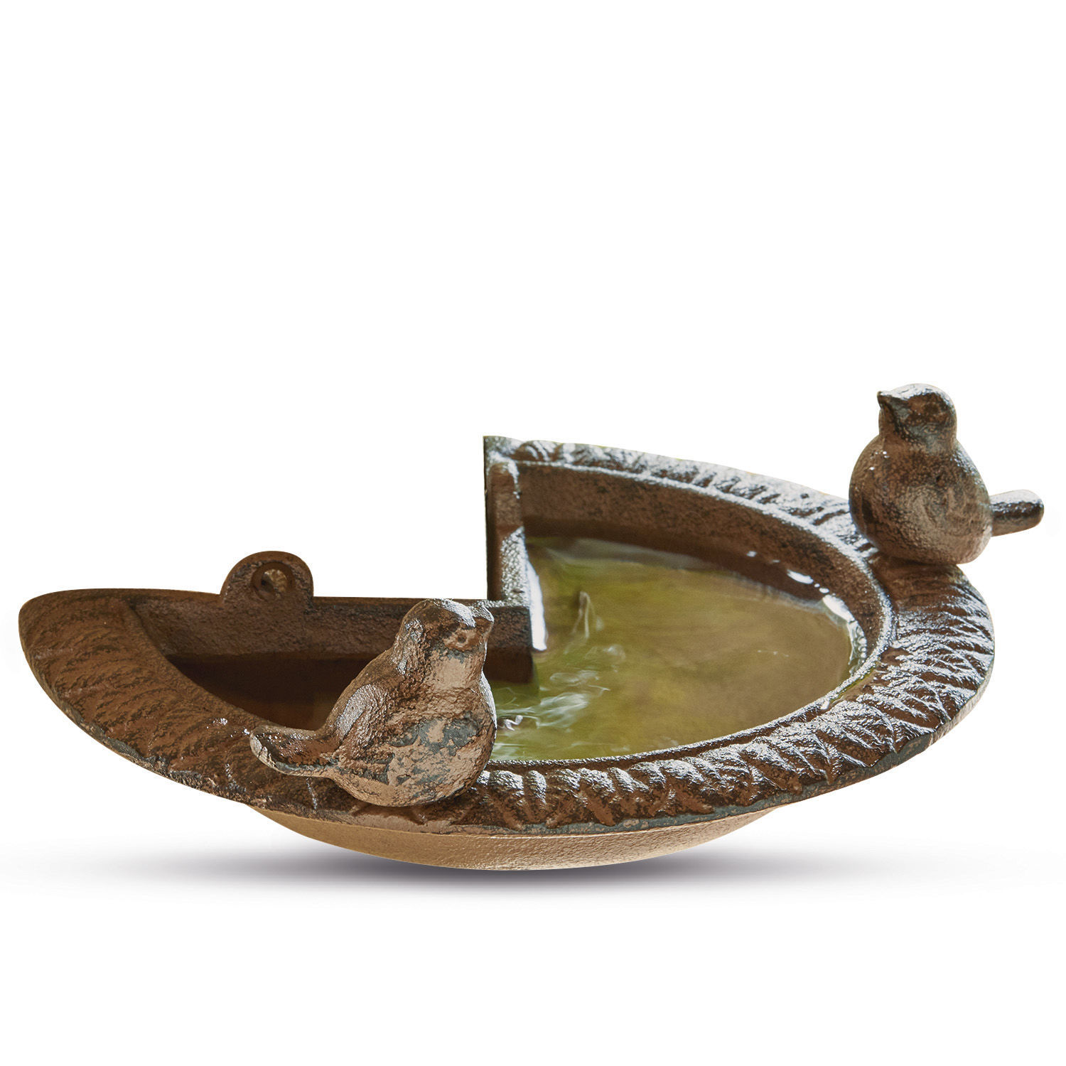 Bebedero para pájaros Laver Cuenco metálico marrón con dos pájaros decorativos, accesorio para jardín