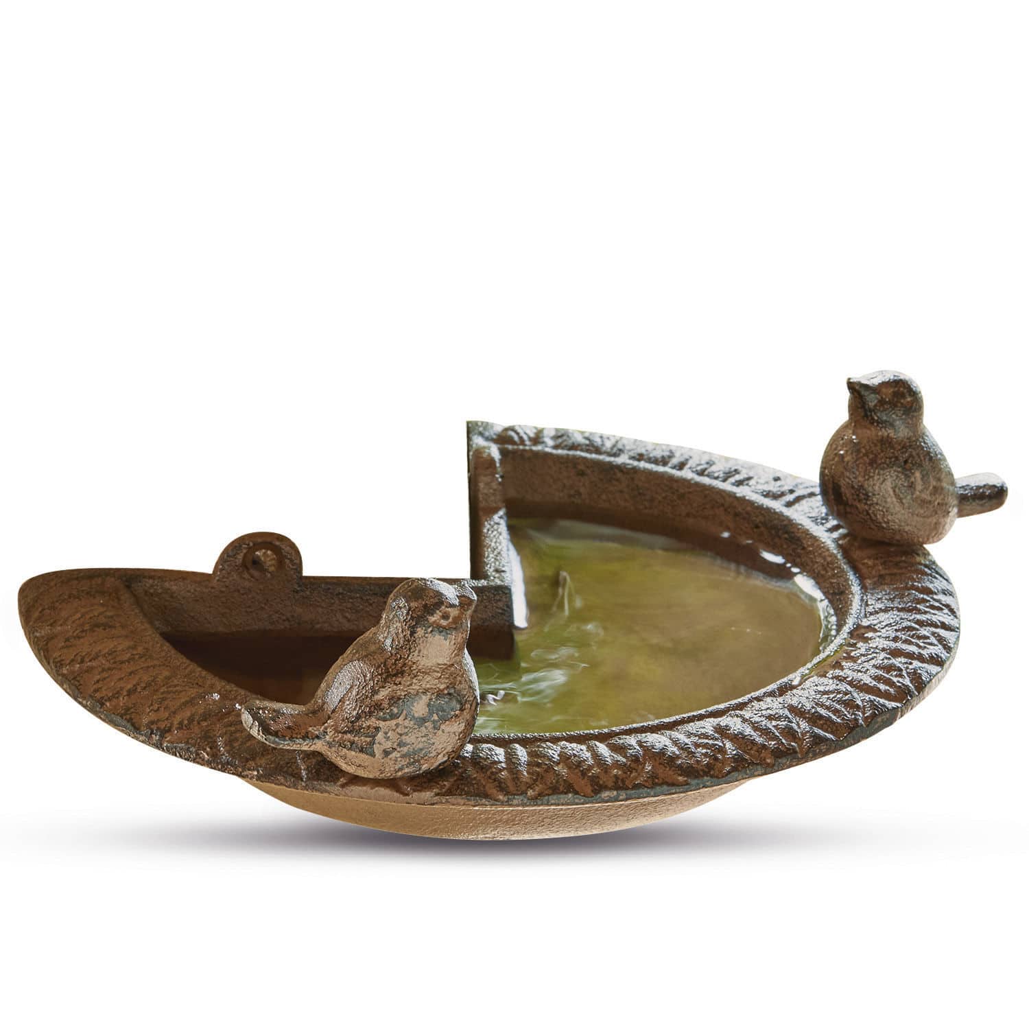 Bebedero para pájaros Laver Cuenco metálico marrón con dos pájaros decorativos, accesorio para jardín