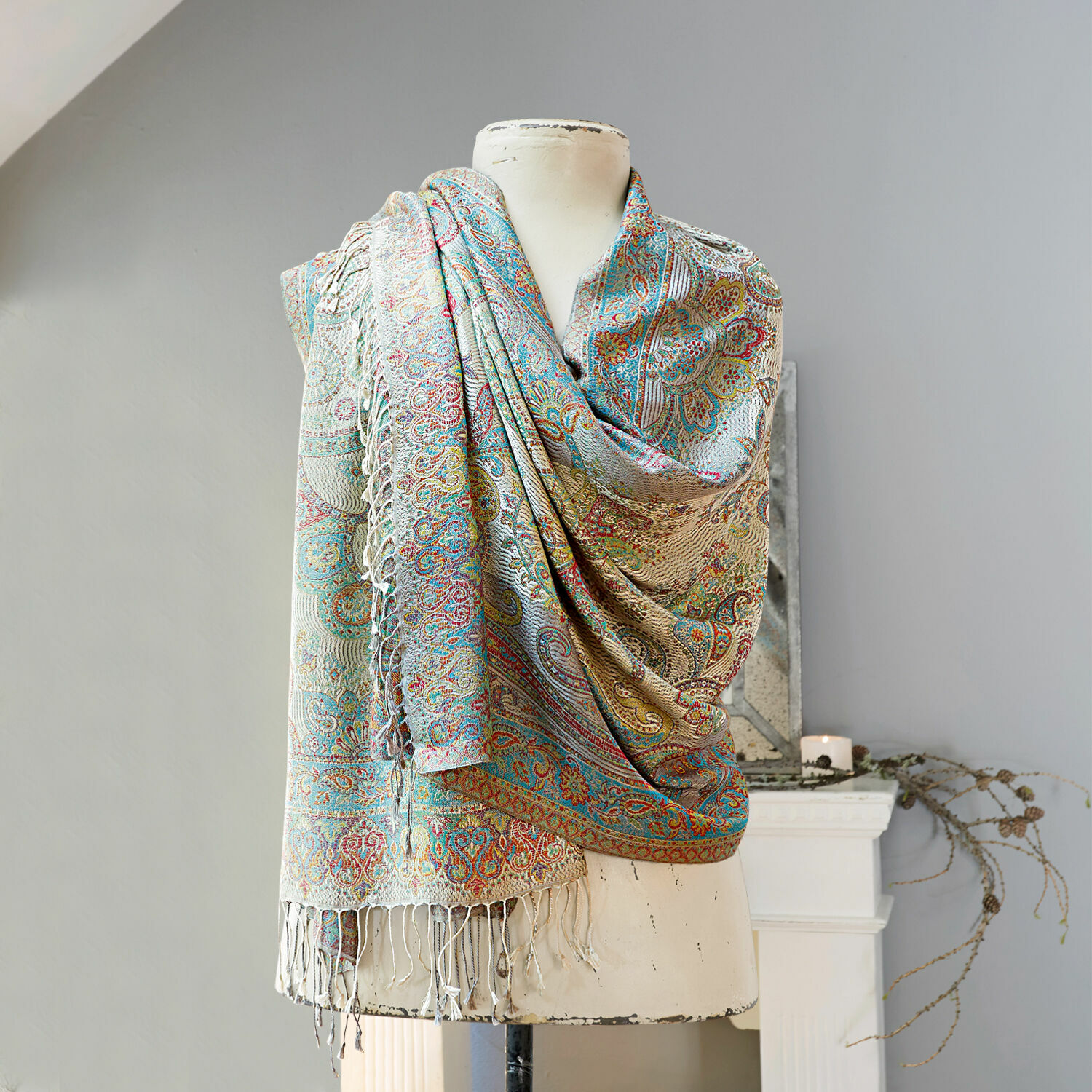 Chal Hillaby Chal colorido con diseño paisley, tejido suave con flecos, accesorio de moda