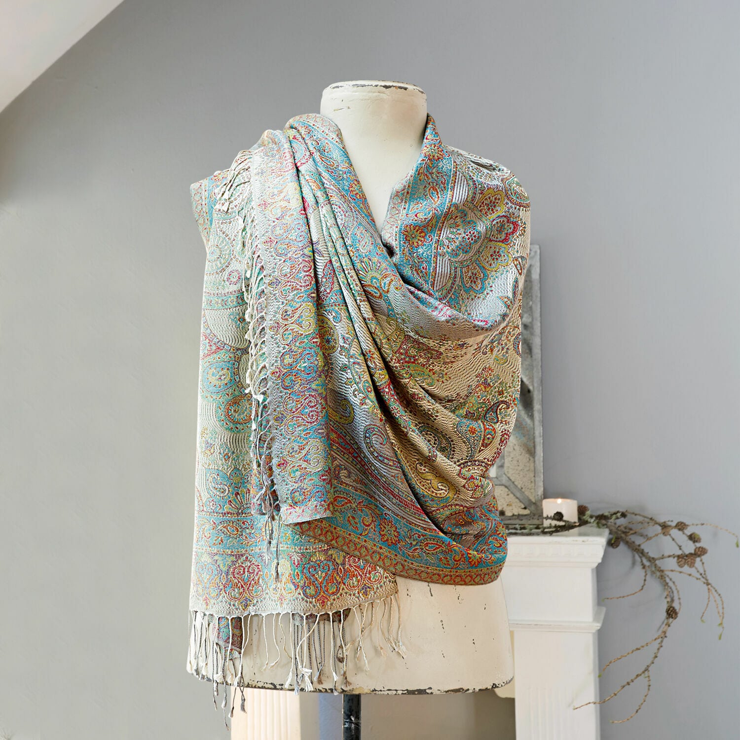 Chal Hillaby Chal colorido con diseño paisley, tejido suave con flecos, accesorio de moda