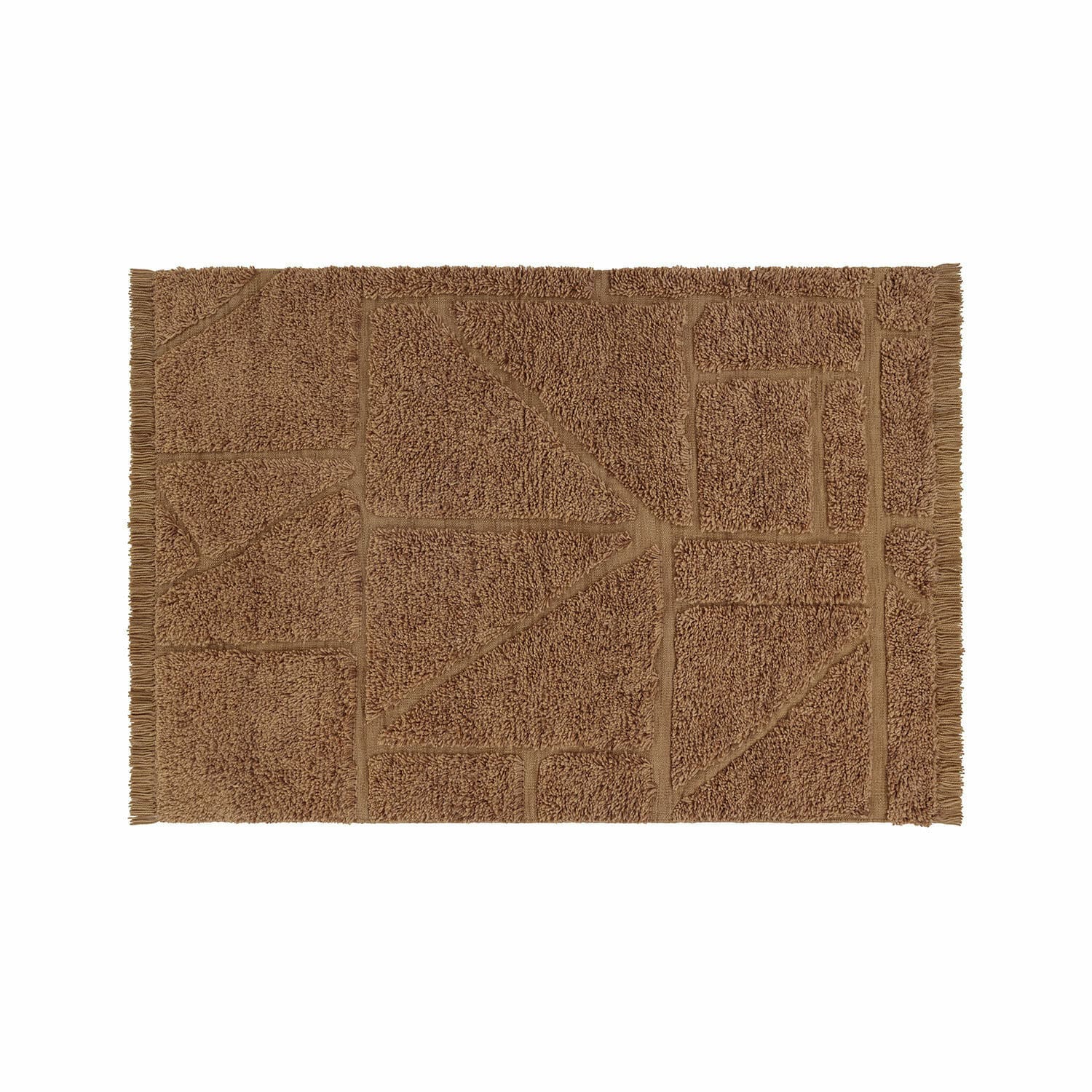 Alfombra Volemar Alfombrilla de baño marrón con diseño geométrico y flecos, material suave, decoración interior