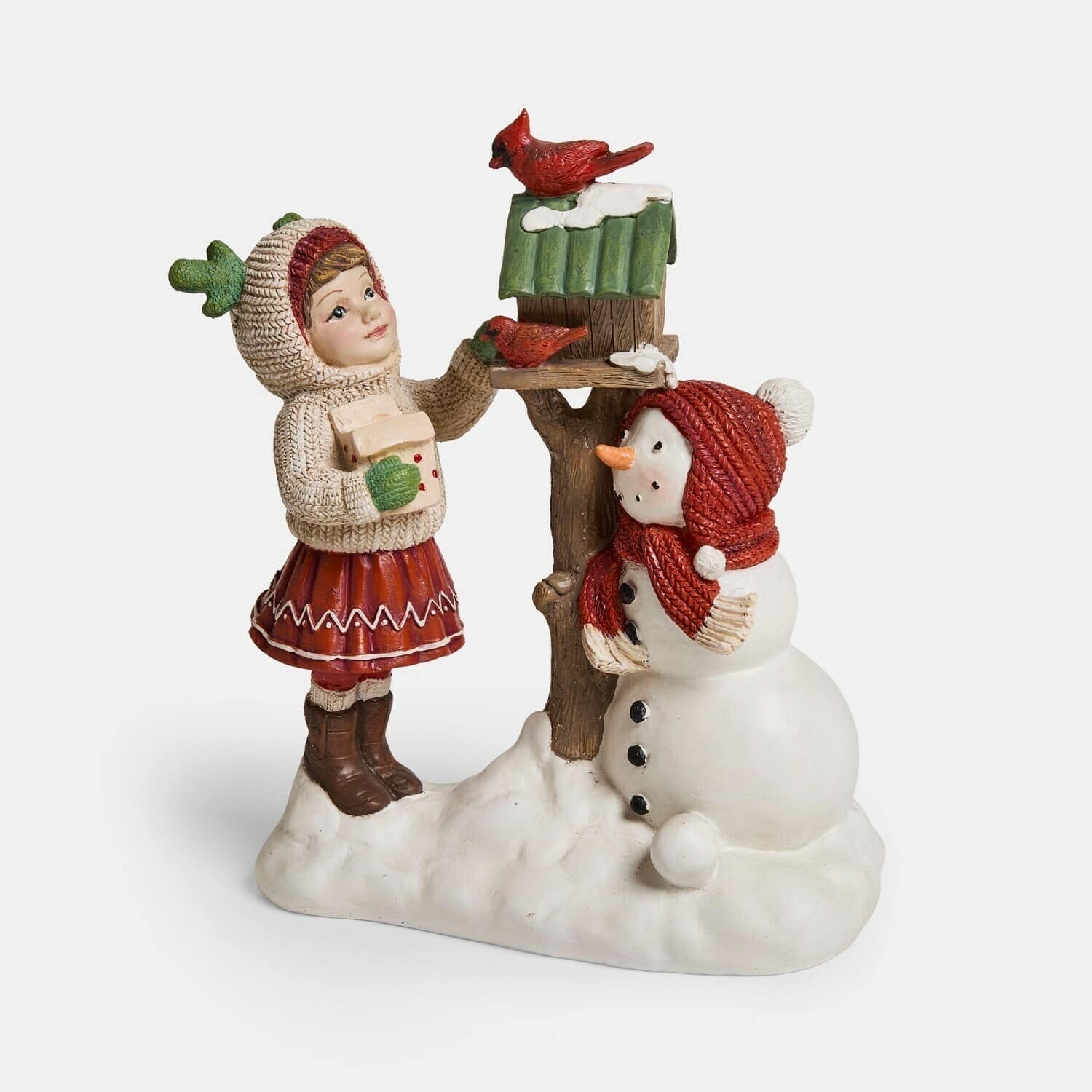 Figura decorativa niña con casita para pájaros Irenja