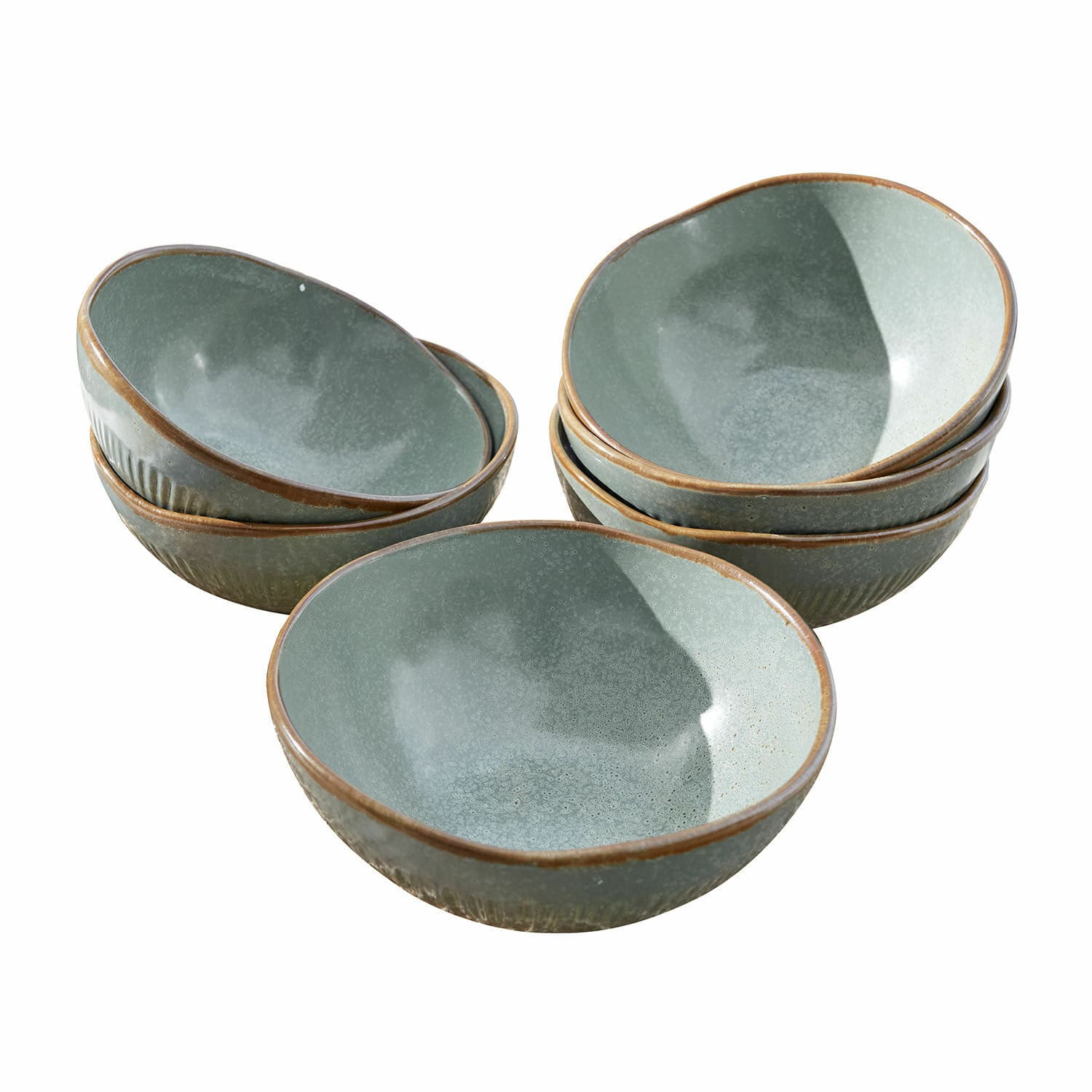 Set de 6 cuencos Périers Juego de cuencos de cerámica verde con borde marrón, ideal para servir sopas o ensaladas