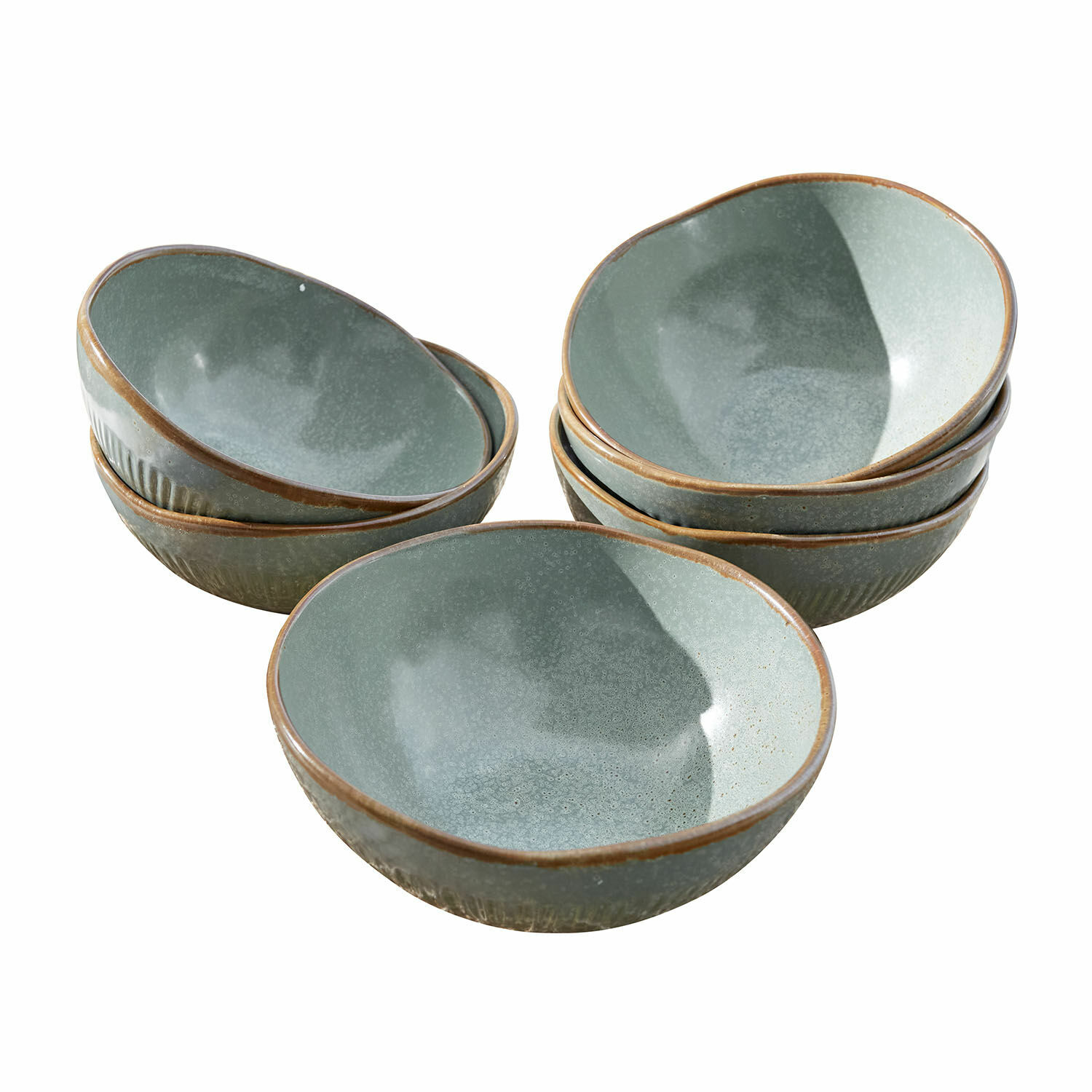 Set de 6 cuencos Périers Juego de cuencos de cerámica verde con borde marrón, ideal para servir sopas o ensaladas