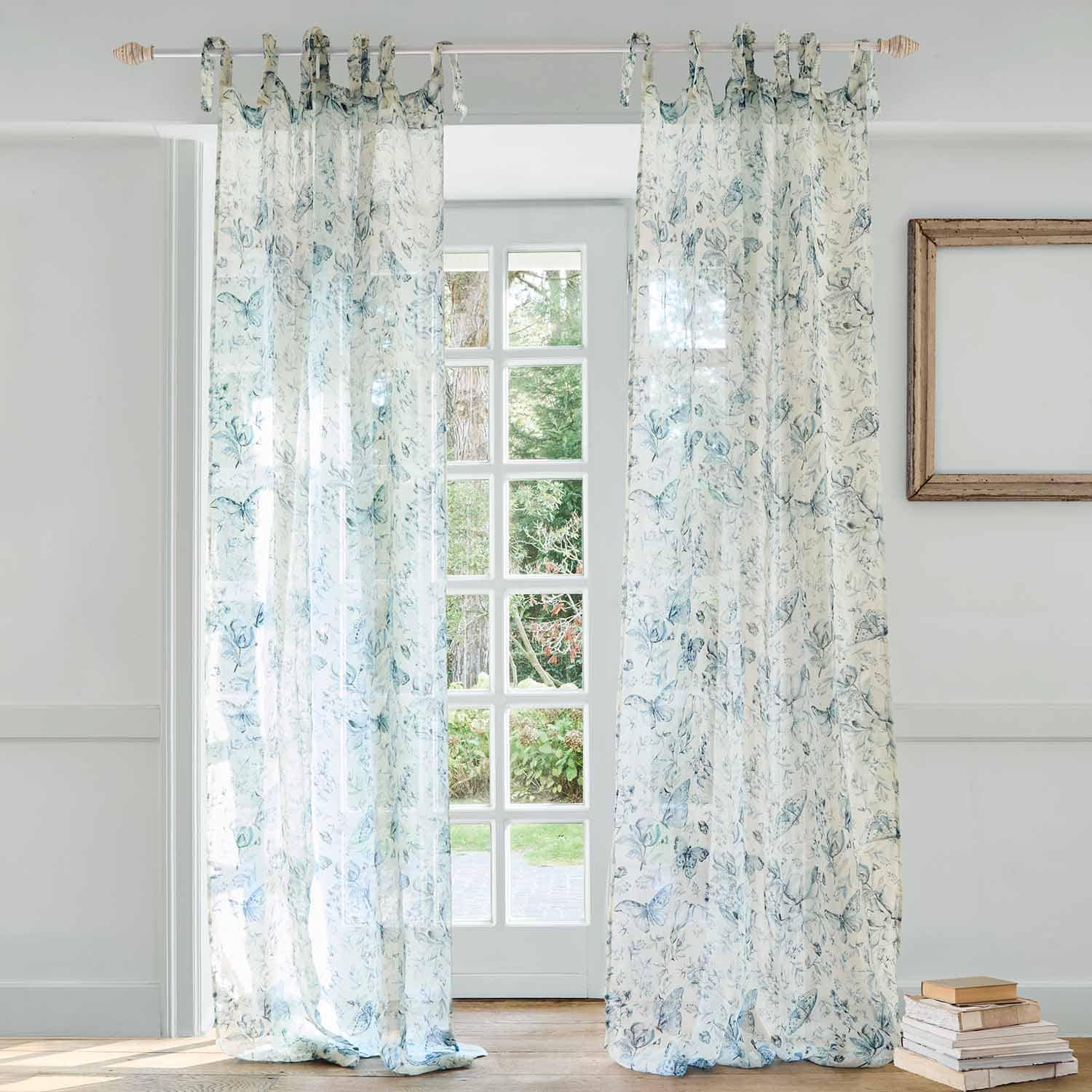 Cortinas transparentes con diseño de mariposas azules, tela ligera para sala de estar