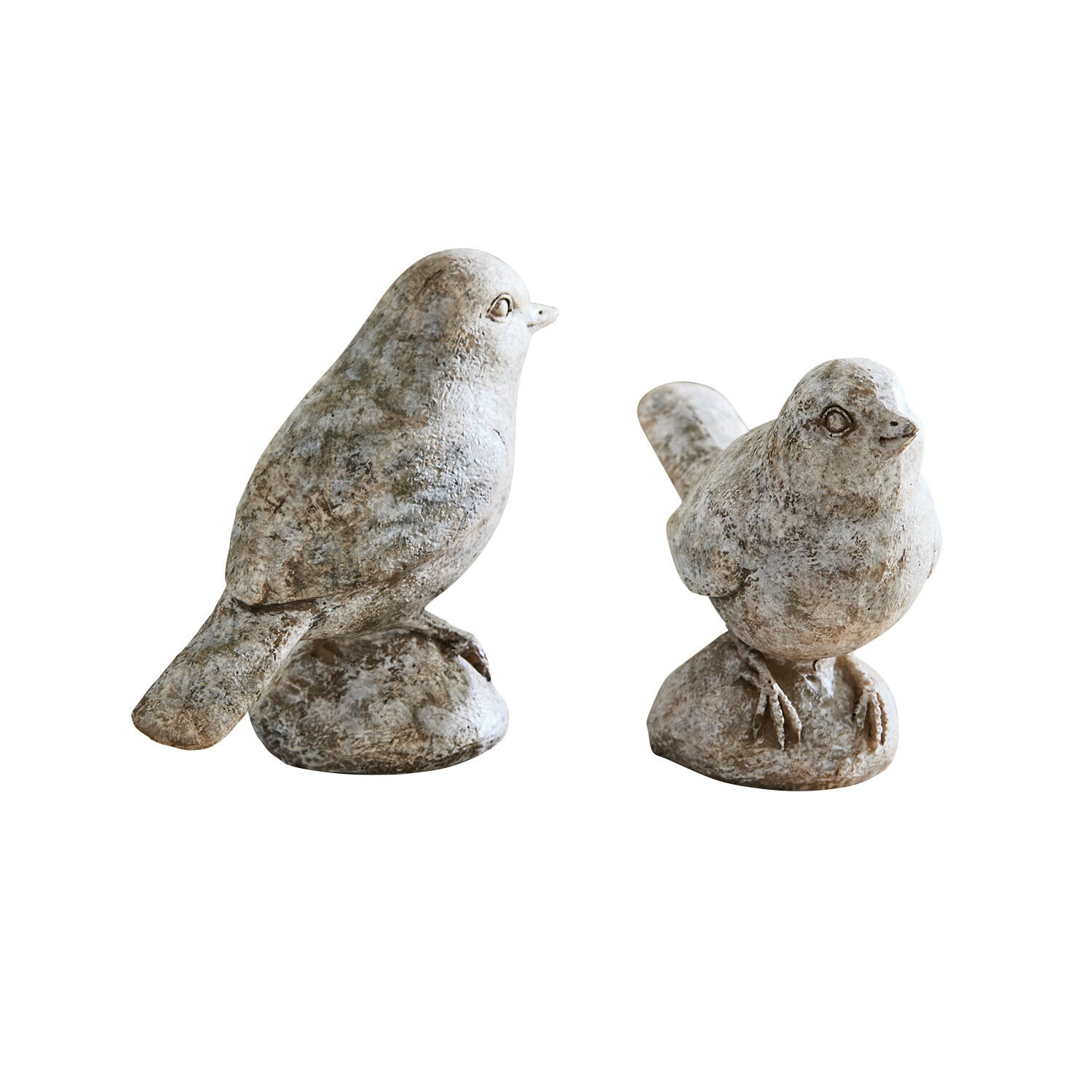 Set de 2 pájaros decorativos Corviano Dos figuras decorativas de pájaros en piedra gris para decoración de interiores y jardines