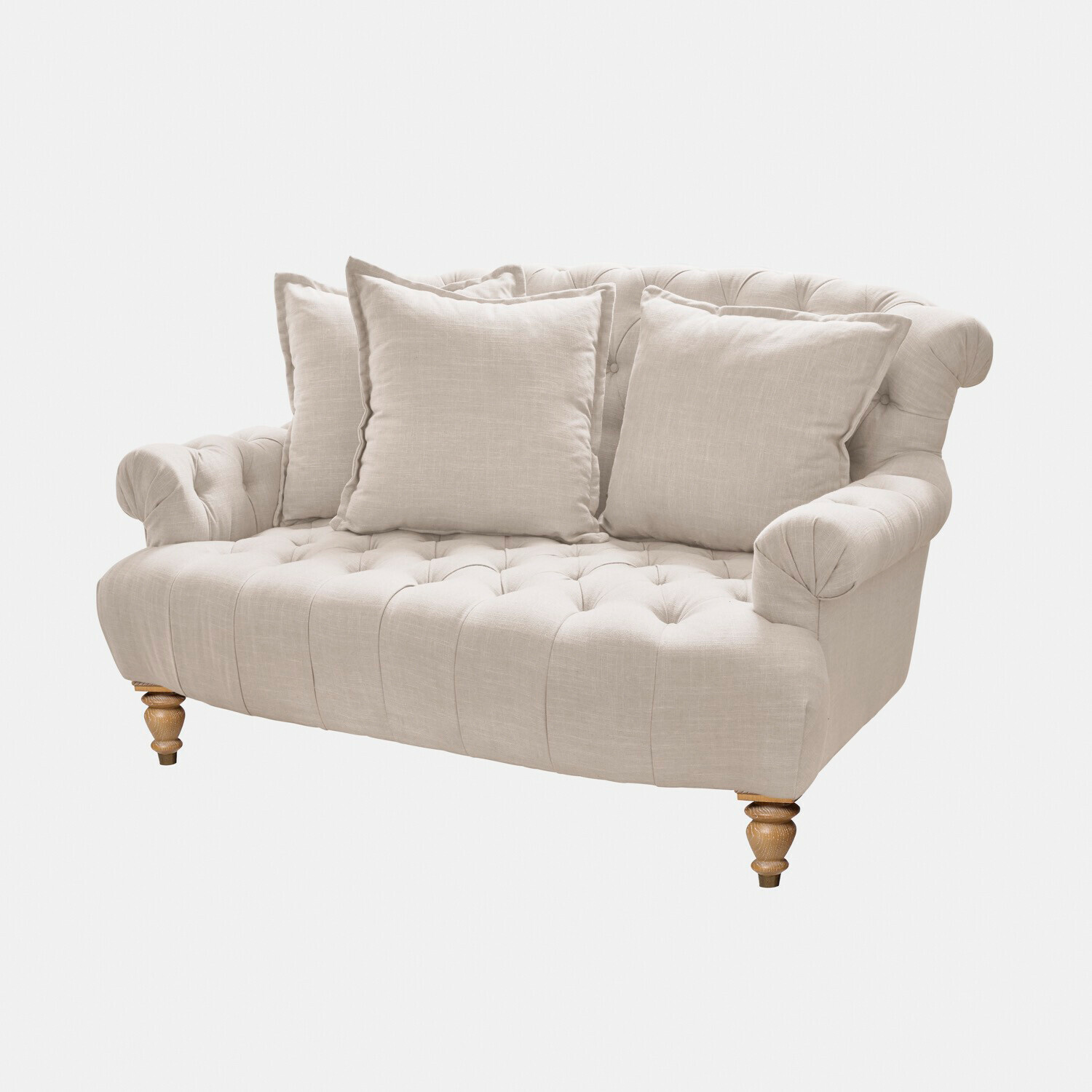 Sofá Springfield Village Sofá beige de tela con respaldo capitoné y patas de madera, cojines cómodos