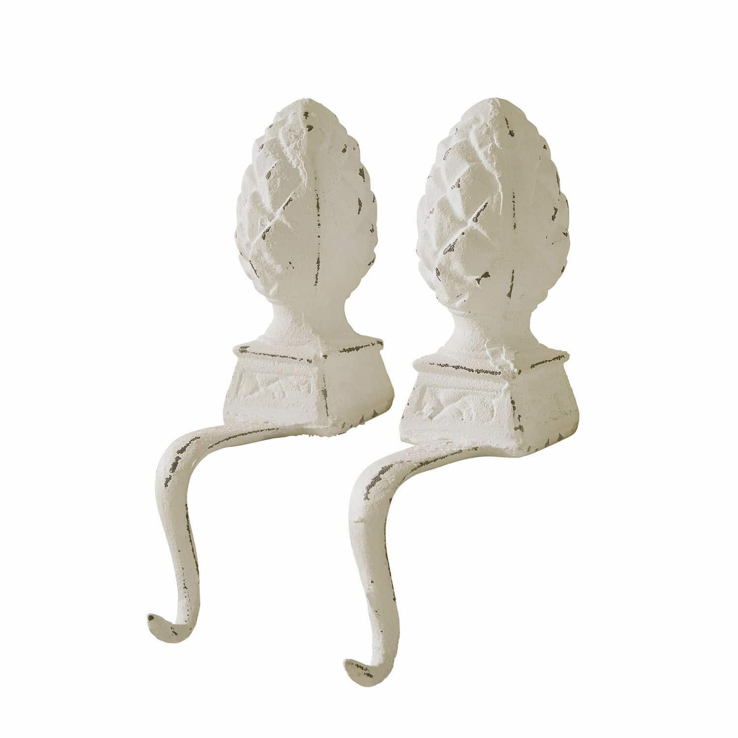 Set de 2 ganchos de hierro Lucielle Par de ganchos de pared de metal blanco con diseño de piña para decoración interior