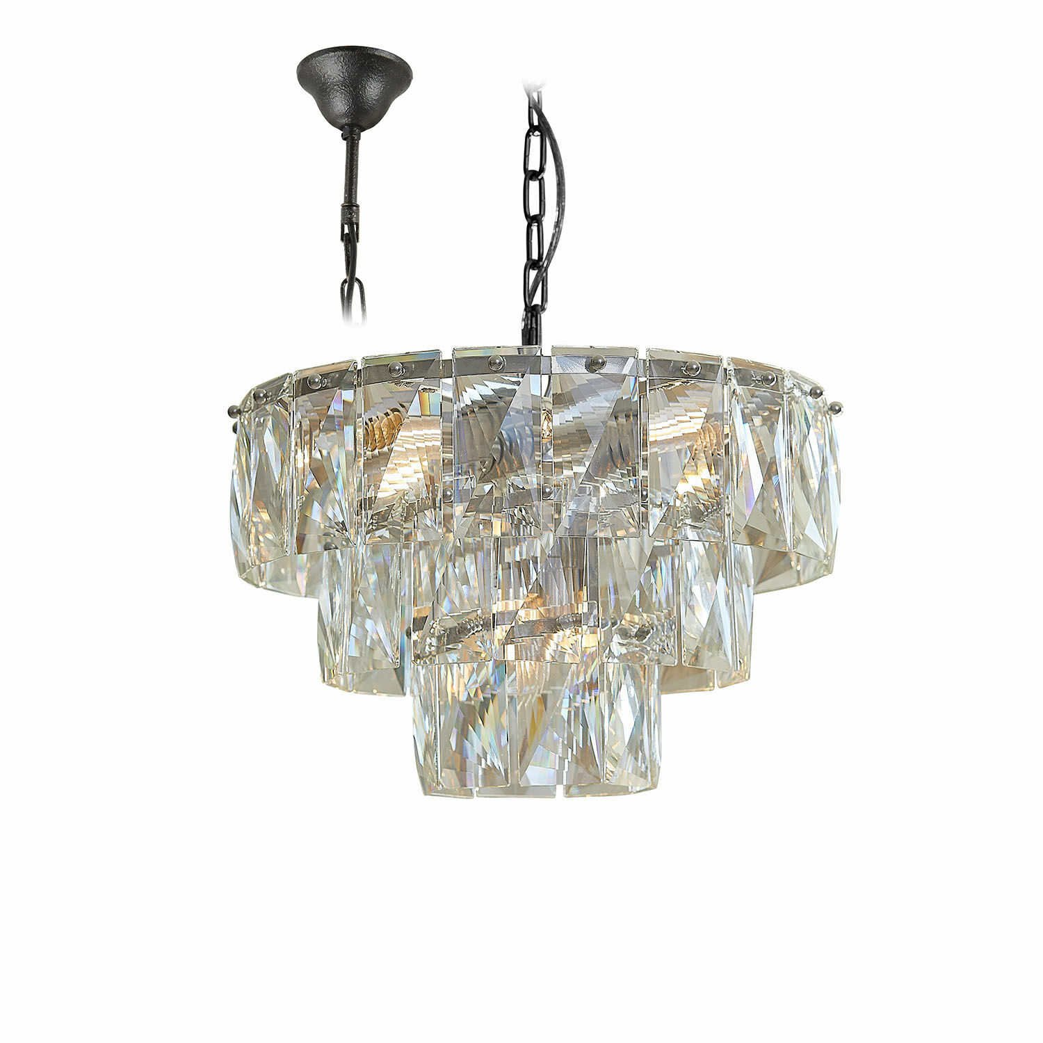 Lámpara de araña Crystalford Lámpara colgante de vidrio transparente y metal negro, diseño moderno para iluminación interior