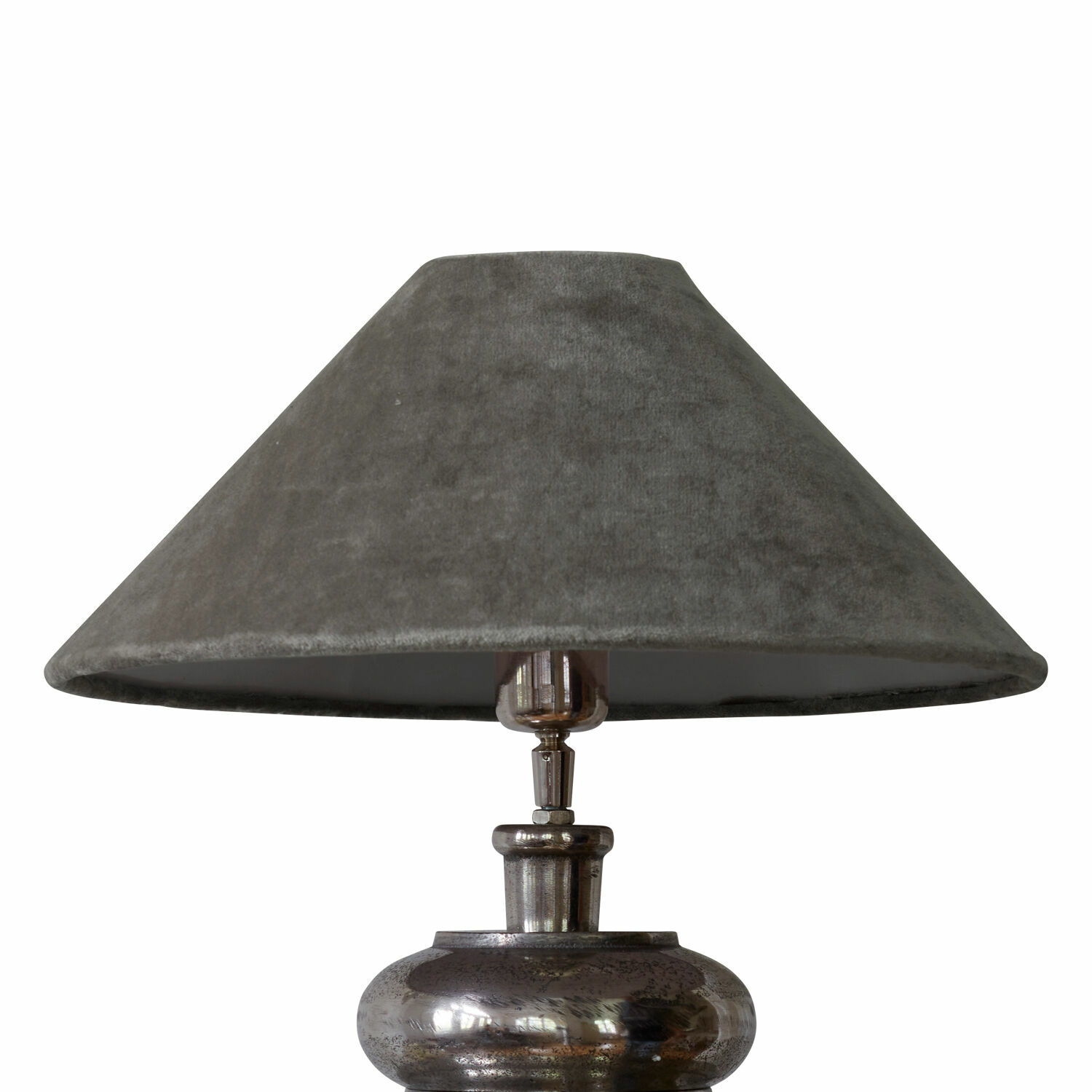 Pantalla de lámpara Emmera gris de material suave con base metálica, lámpara decorativa moderna
