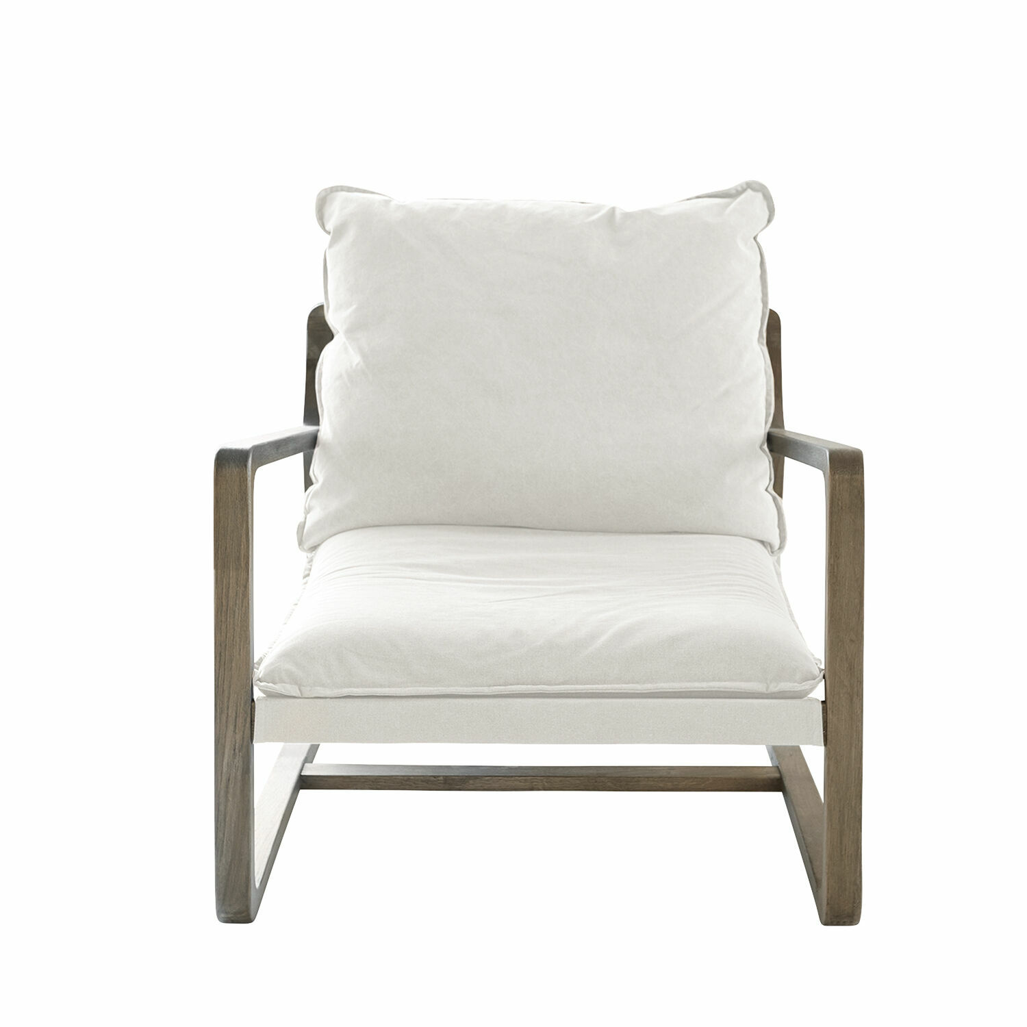 crema/marrón Sillón Jowna con tela crema y estructura de madera marrón, asiento cómodo para salón