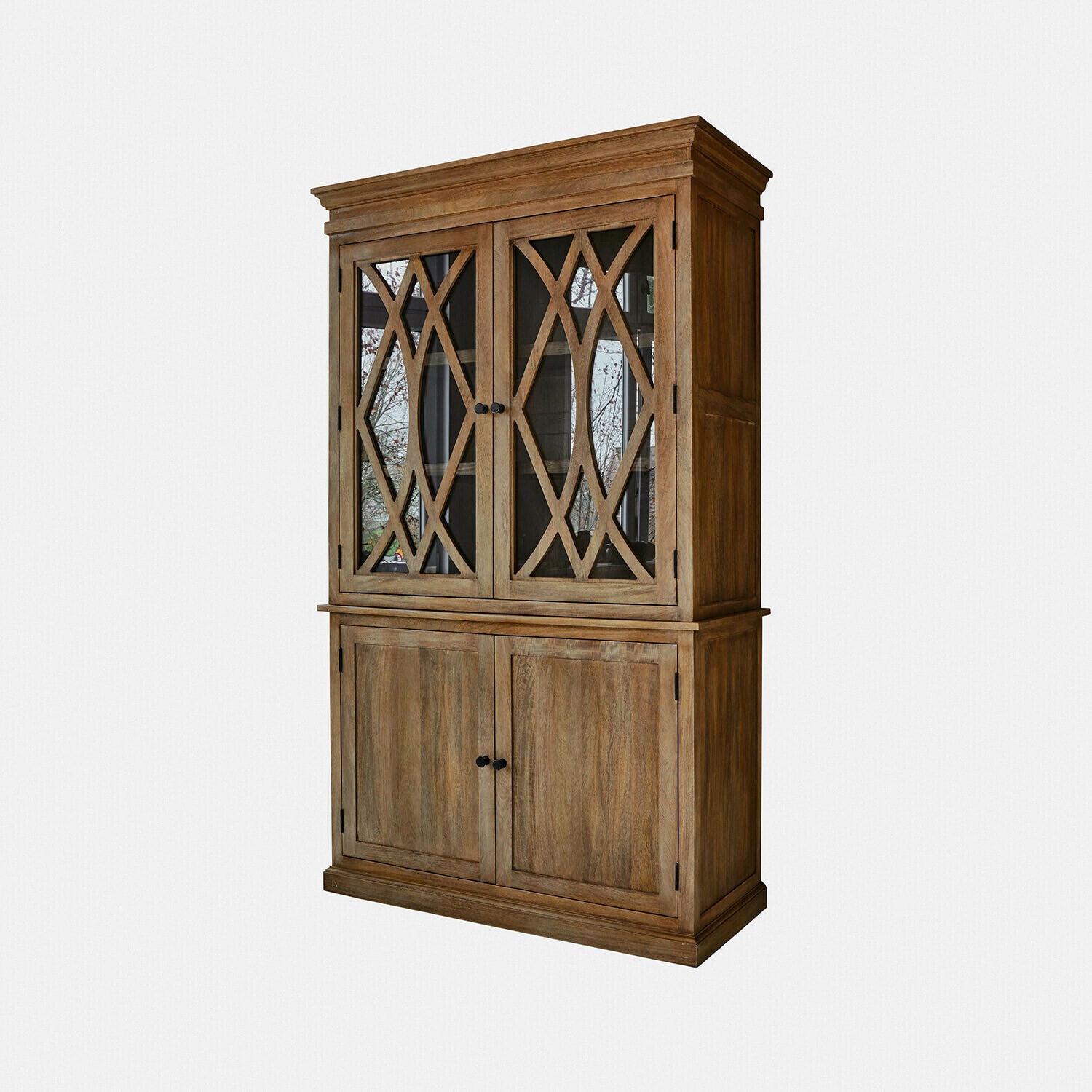 Vitrina Oakminster Vitrina de madera natural con puertas de cristal y diseño decorativo, mueble para salón en color natural