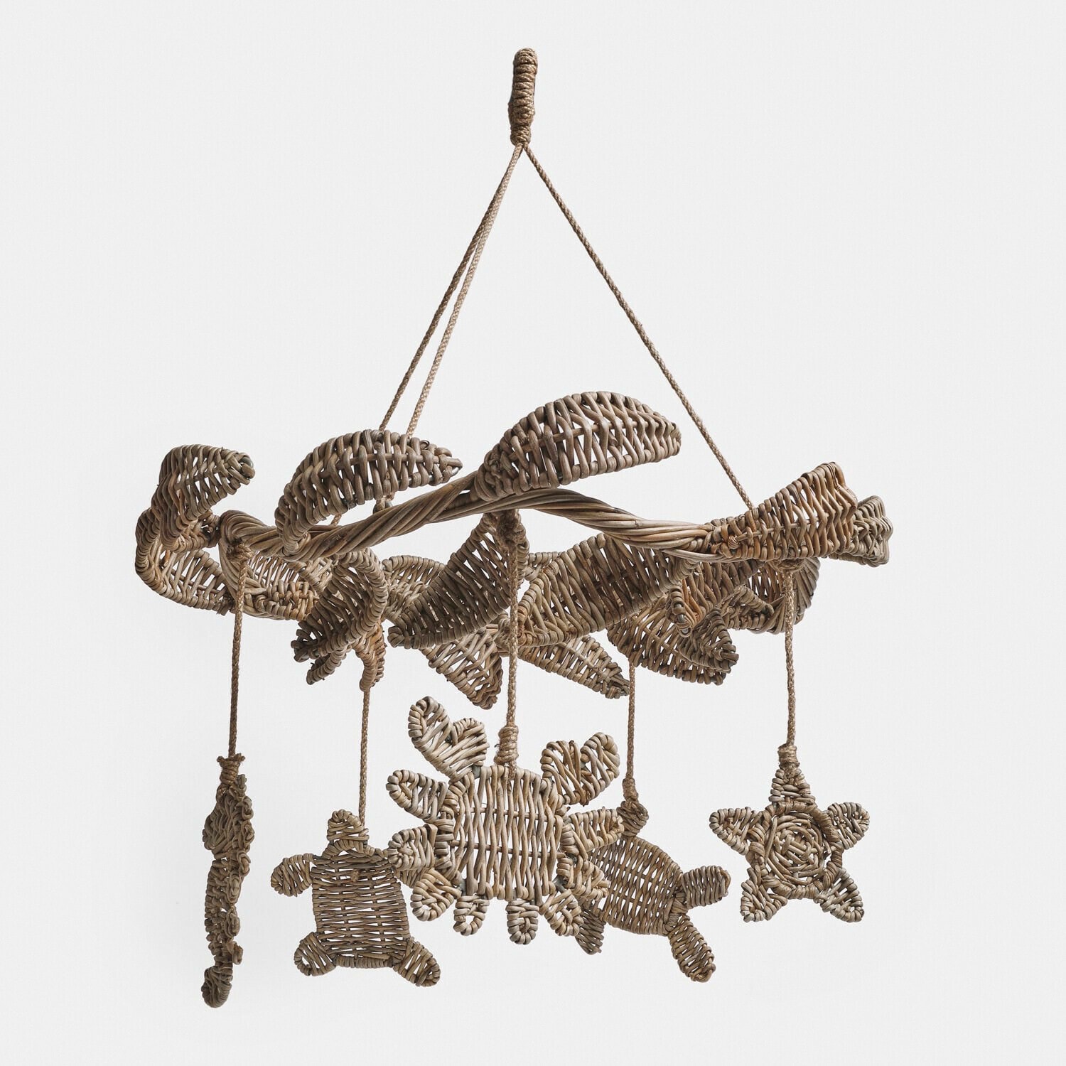 Móvil Étoille Móvil colgante de mimbre natural con figuras de animales marinos en color beige para decoración