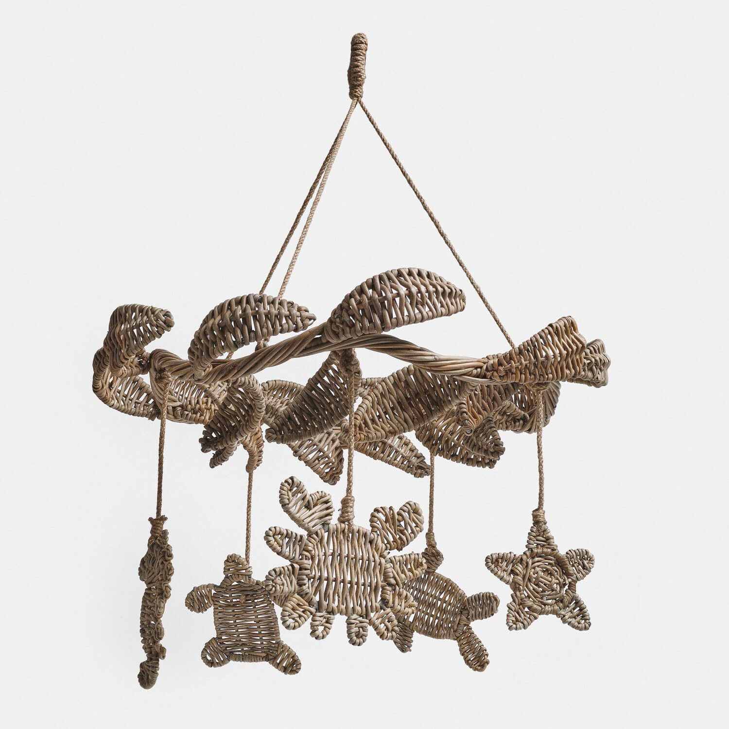 Móvil Étoille Móvil colgante de mimbre natural con figuras de animales marinos en color beige para decoración