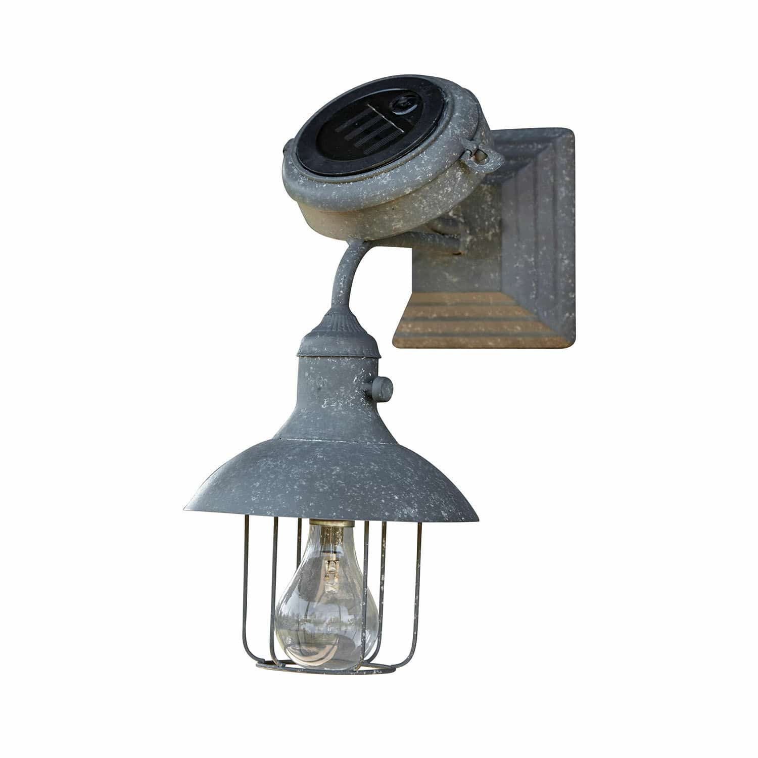 Farol solar de pared Anniviers Lámpara de pared gris de metal con pantalla y protección para bombilla, iluminación exterior