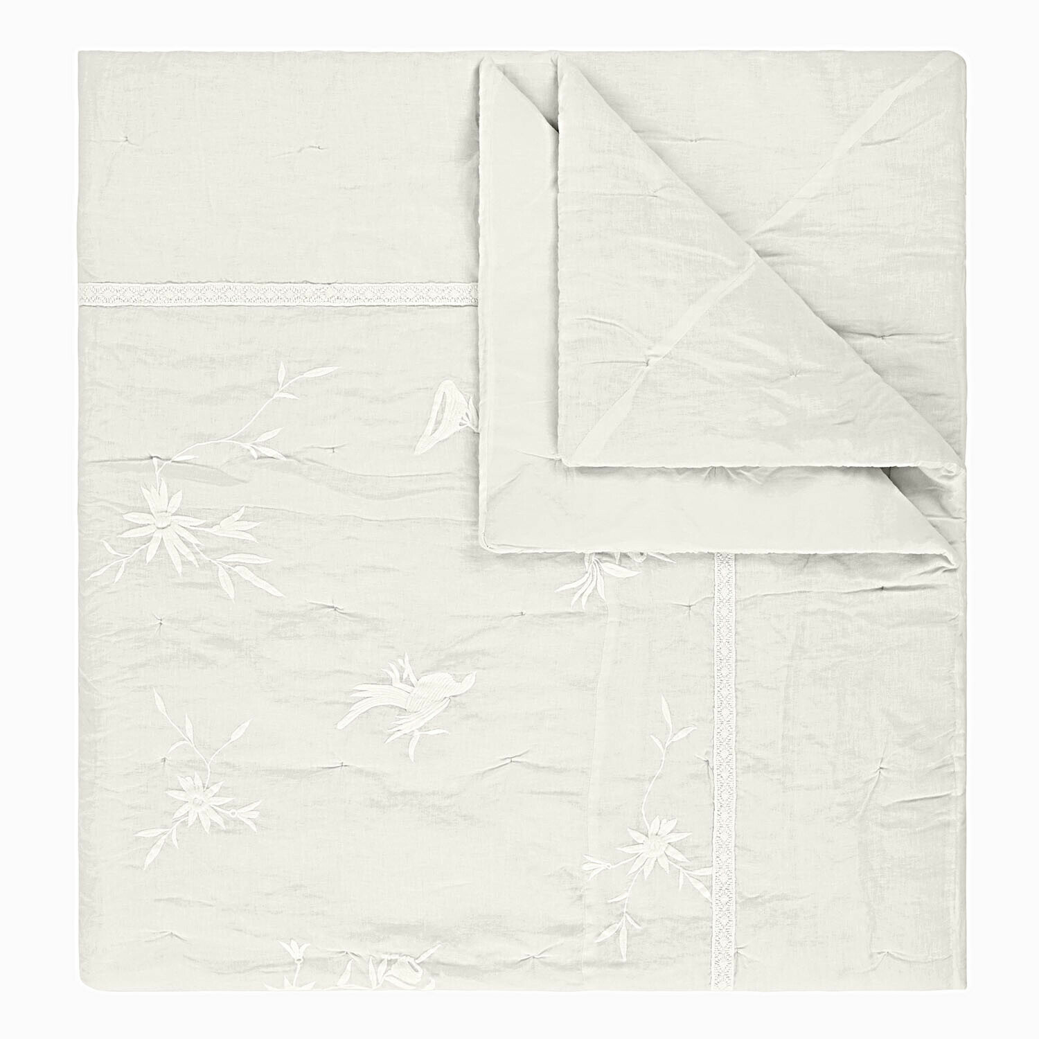 Colcha Norwyn Colcha blanca delicada con bordados de flores y pájaros, tela suave, decoración de dormitorio