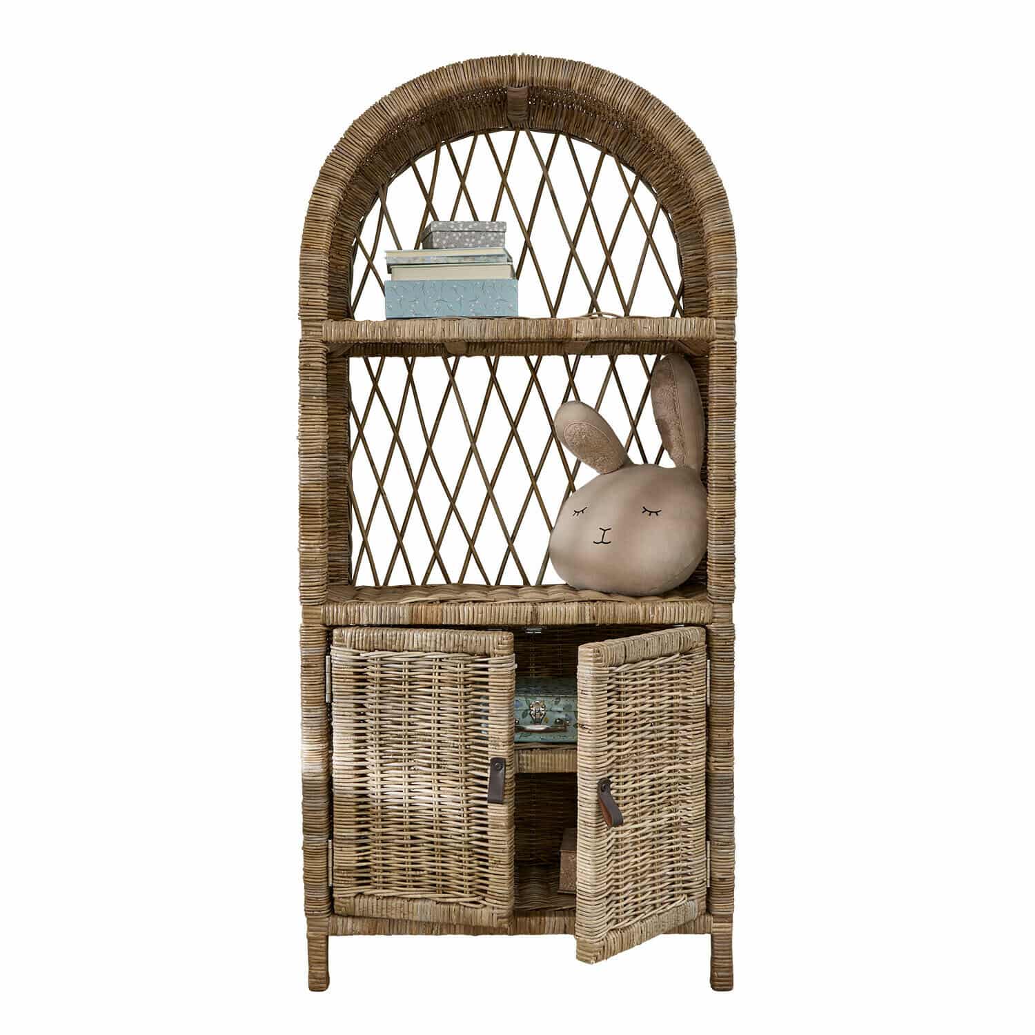 Estantería infantil Brierdale Estantería de ratán natural con adornos y puertas abatibles para almacenamiento