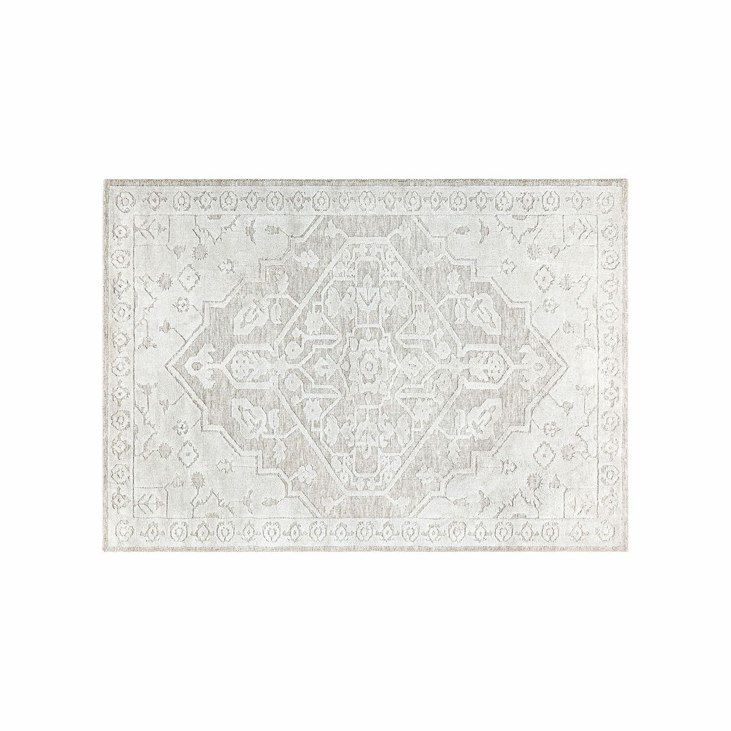 Alfombra Armidale Alfombra decorativa en tonos beige claros con patrón geométrico, material suave, estilo vintage