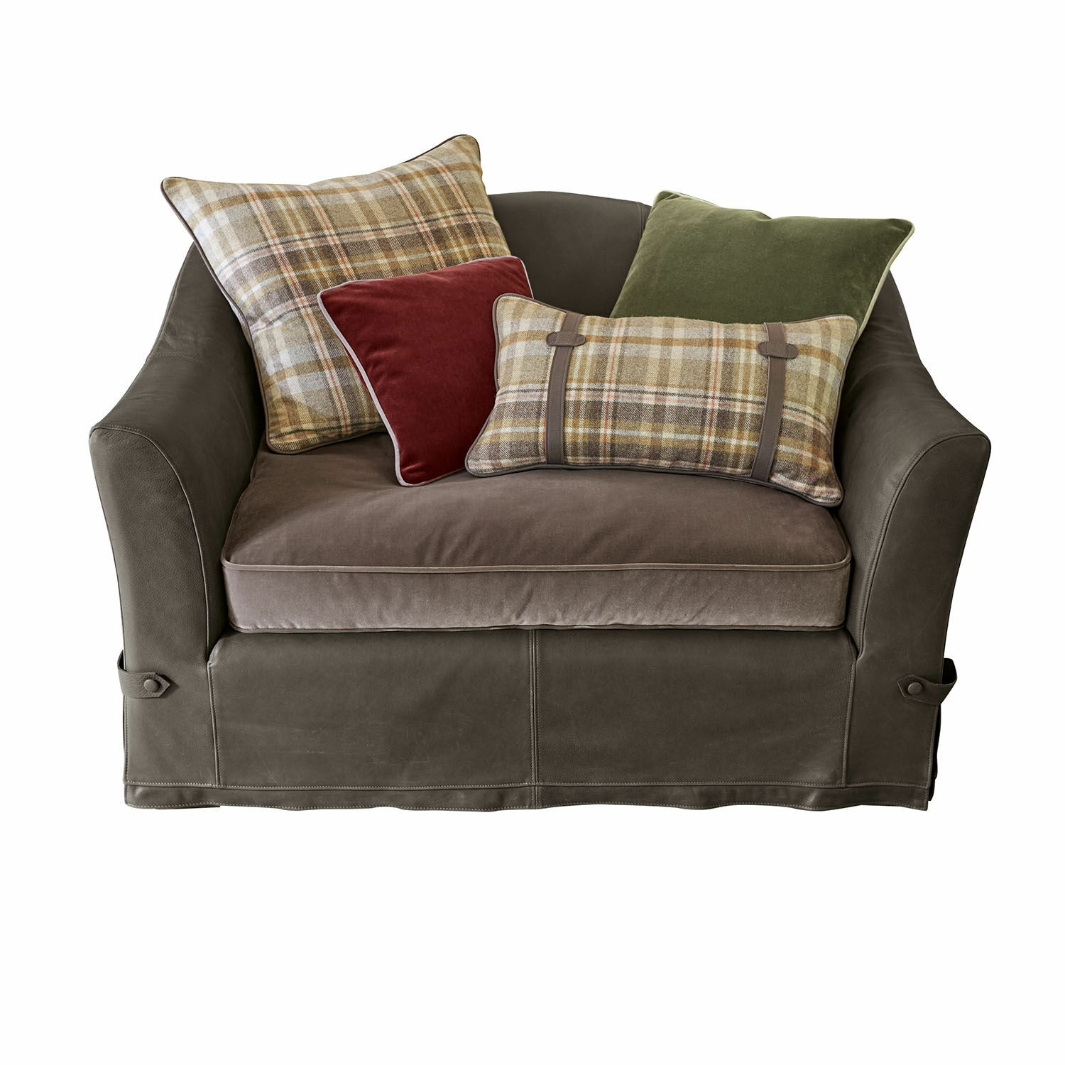 gris Sillón gris Halton de material suave con cojines a cuadros y asiento de terciopelo cómodo