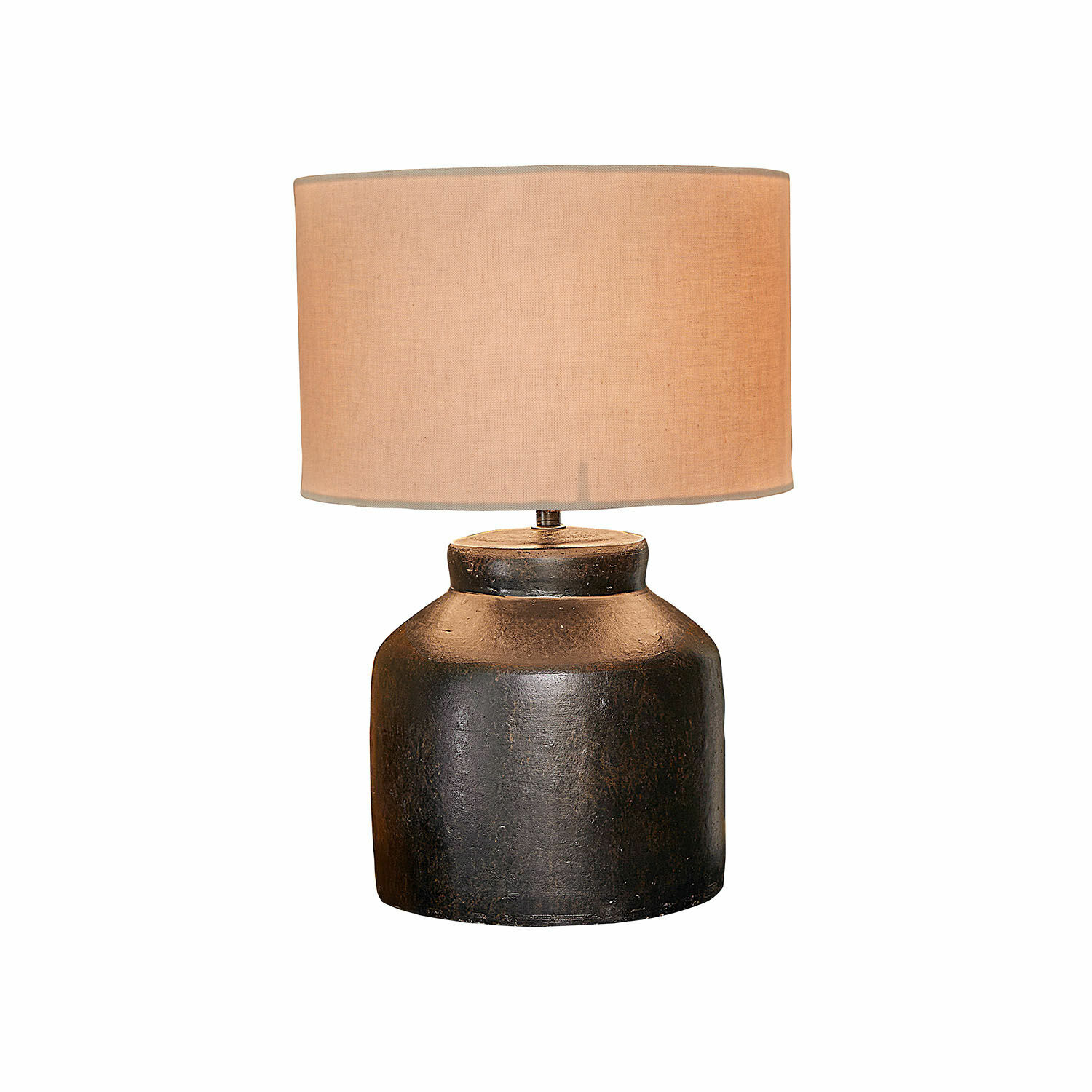 Lámpara de mesa Norelles Lámpara de mesa con base de cerámica negra y pantalla beige, iluminación decorativa para salón