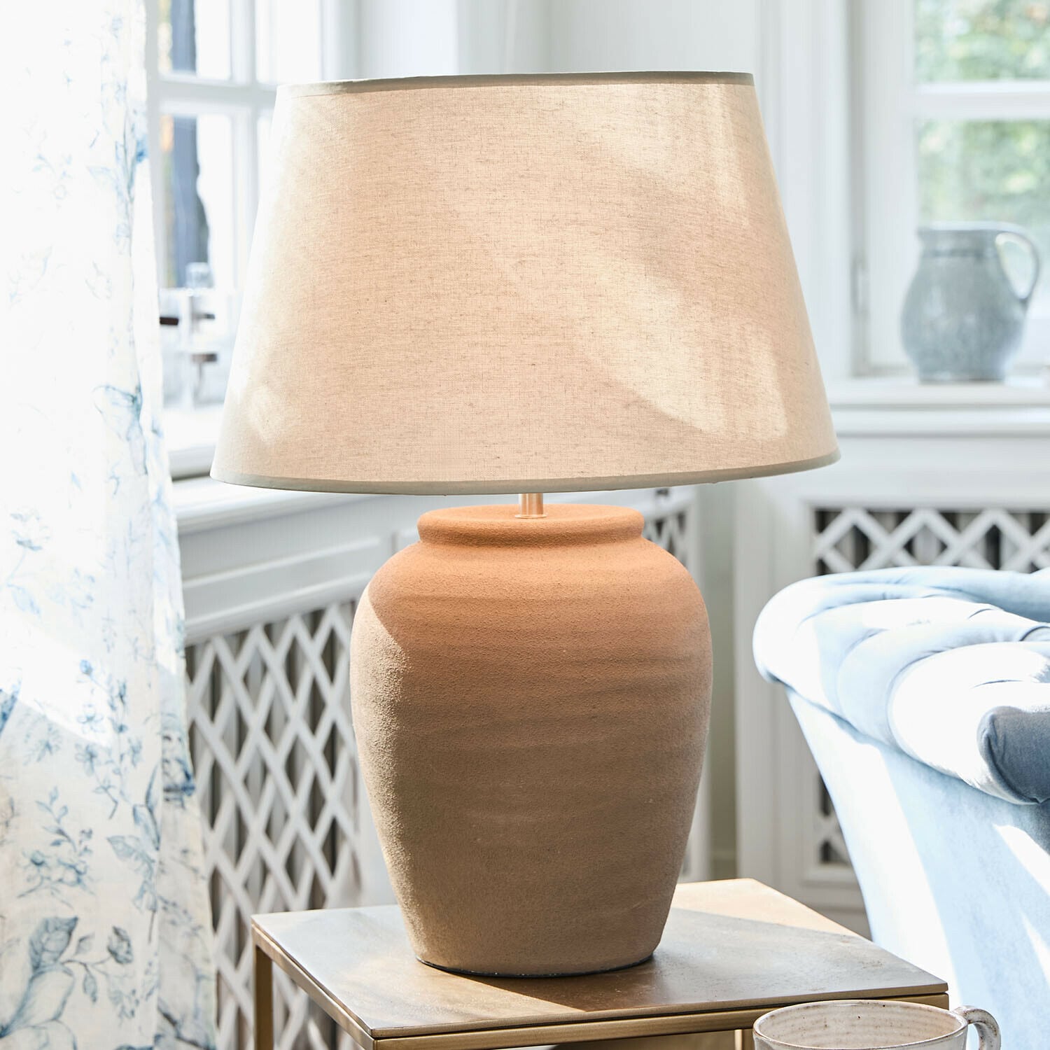 Lámpara de mesa Terralunas Lámpara de mesa de terracota beige con pantalla clara, decoración de interiores y luz ambiental