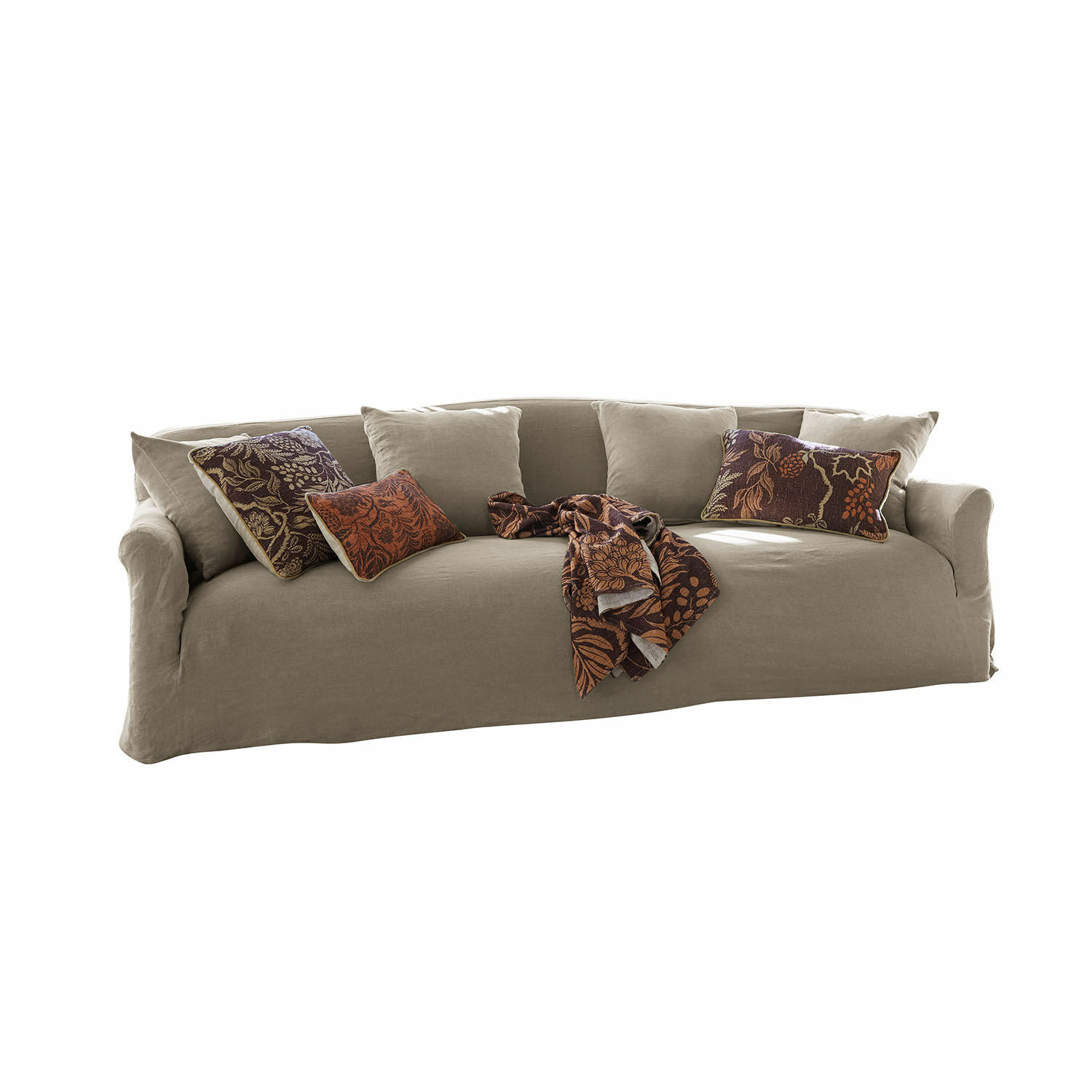 Sofá Riveneuve Sofá beige de tela con cojines decorativos y manta marrón con estampado para sala de estar