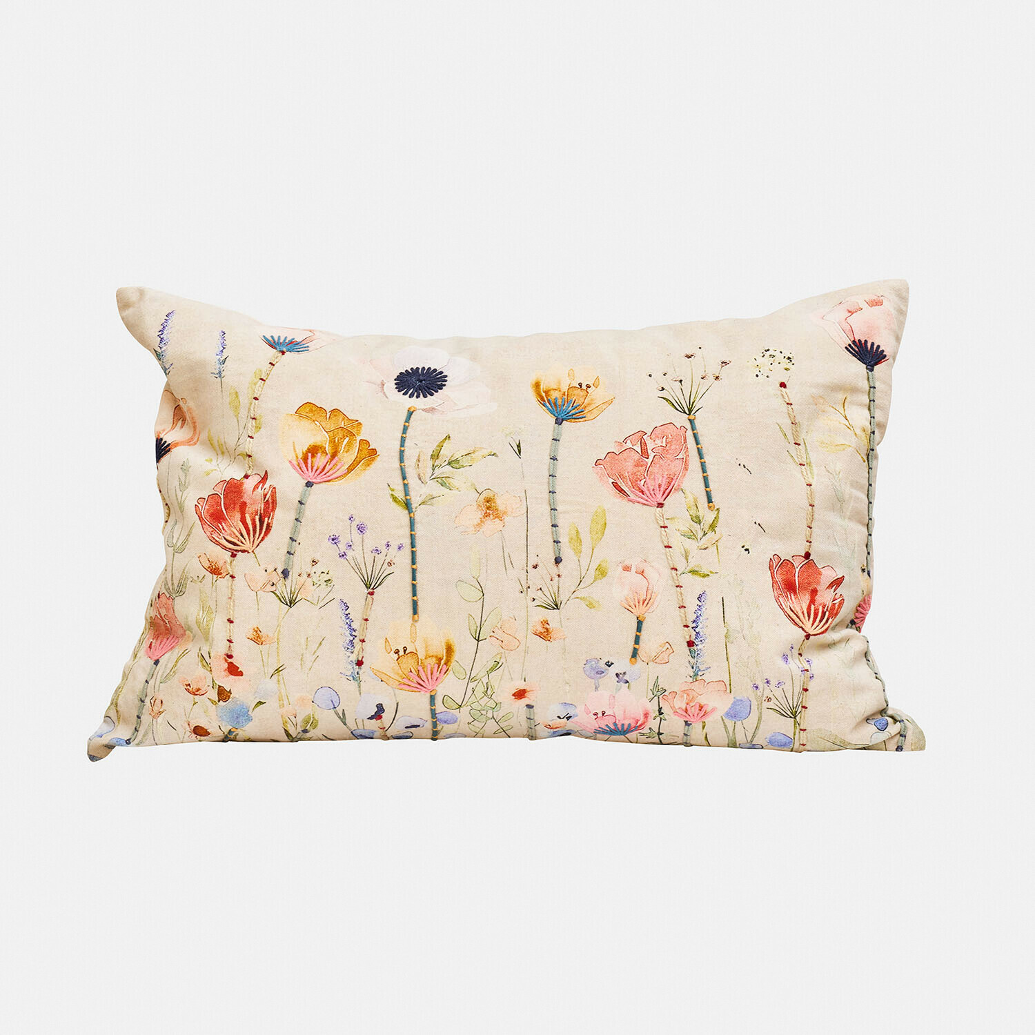 Funda de cojín Cadrinela Cojín rectangular de algodón color crema con estampado floral colorido para decoración del hogar