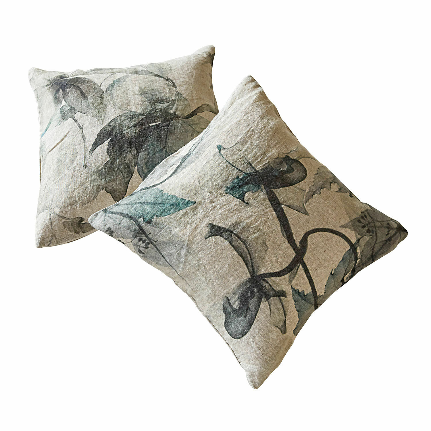 Set de 2 fundas de cojín Forsyth Par de cojines decorativos de lino beige con diseño de hojas para sala de estar
