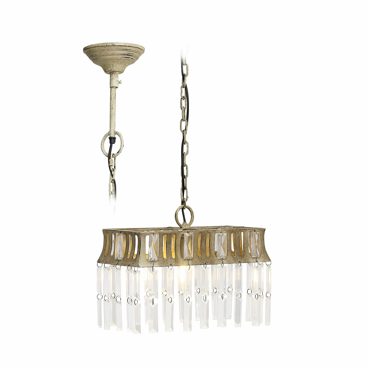 Lámpara colgante Ocean Lámpara colgante de metal en color dorado envejecido con colgantes de cristal transparente, luz decorativa de techo
