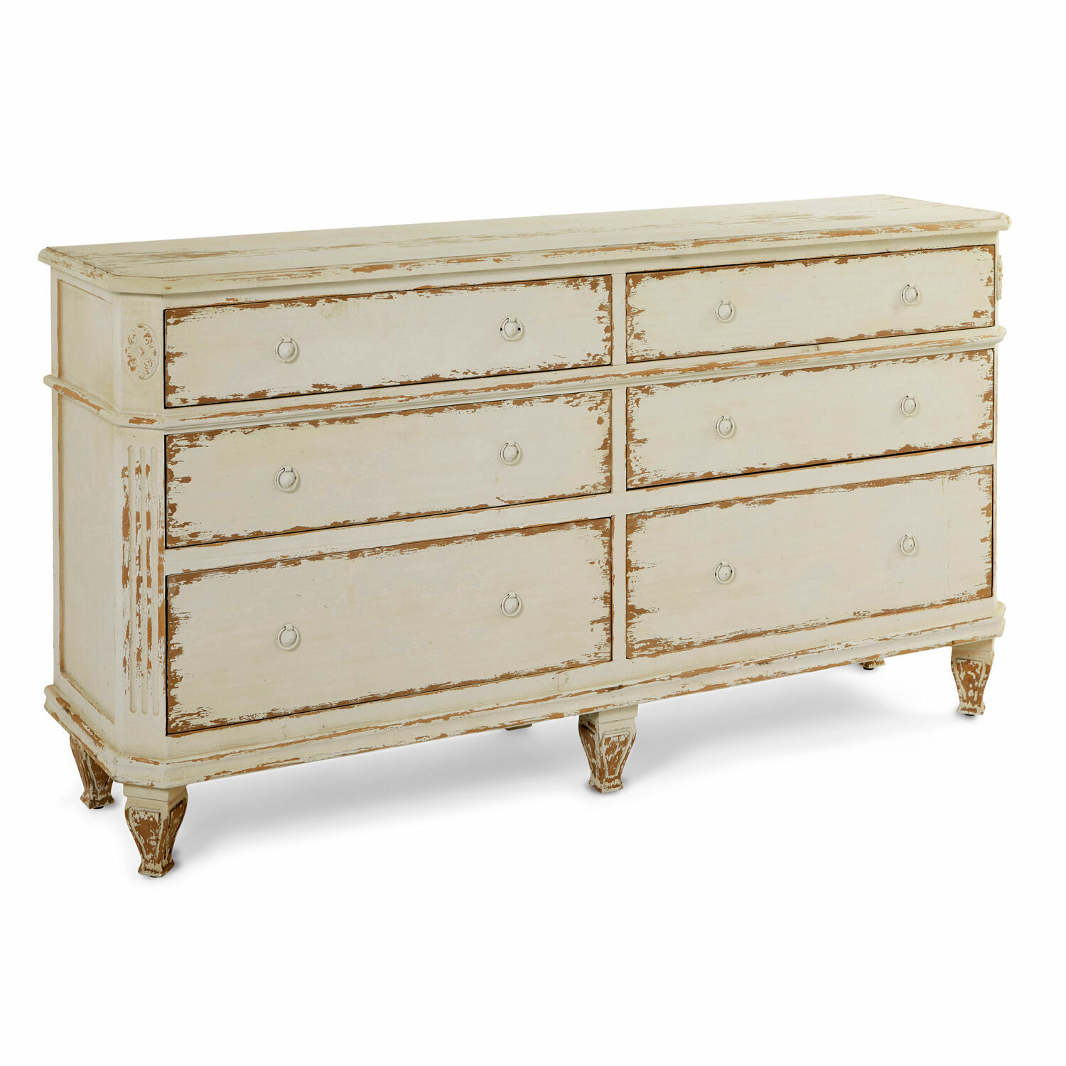 Cómoda Commeren Cómoda de madera estilo vintage en color crema con seis cajones y acabado envejecido para almacenamiento