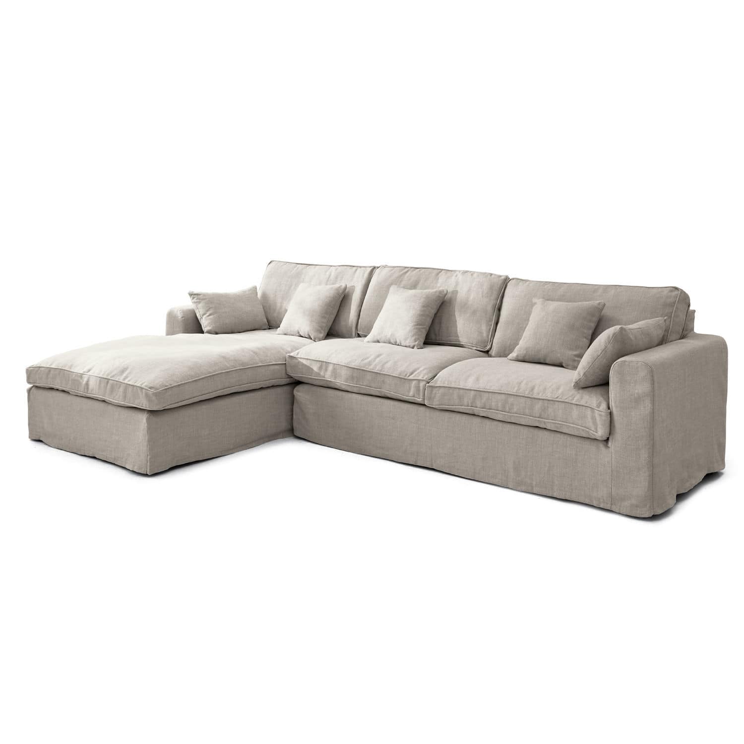 Sofá Seaford Sofá esquinero beige de tela con cojines suaves para sala de estar cómoda